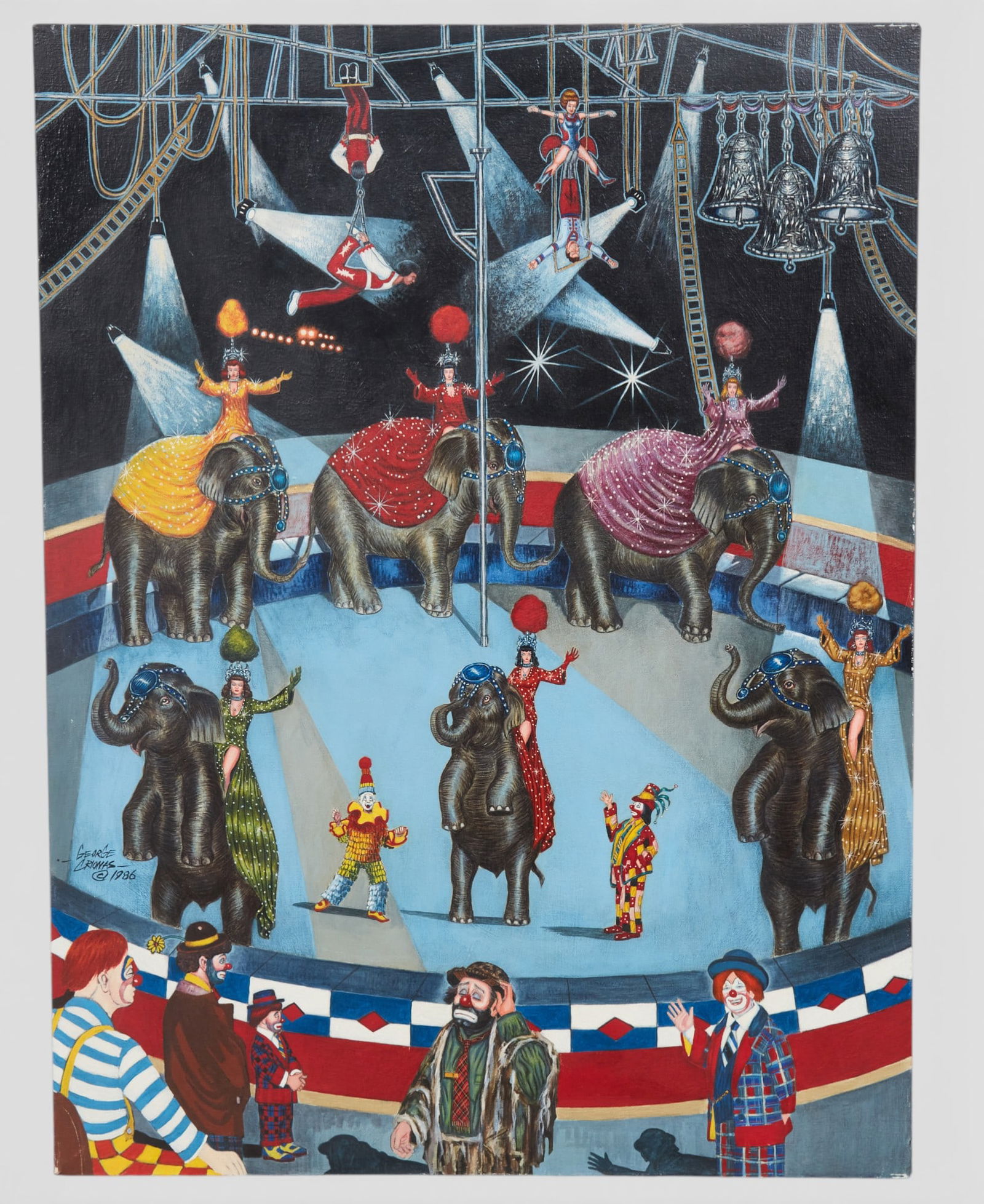 Unknown (20th century), Night Circus, acrylic on canvas, height 40 x width 30in (101.6 x 76.2cm): Unknown 20th century Night Circus acrylic on canvas height 40 x width 30in (101.6 x 76.2cm)