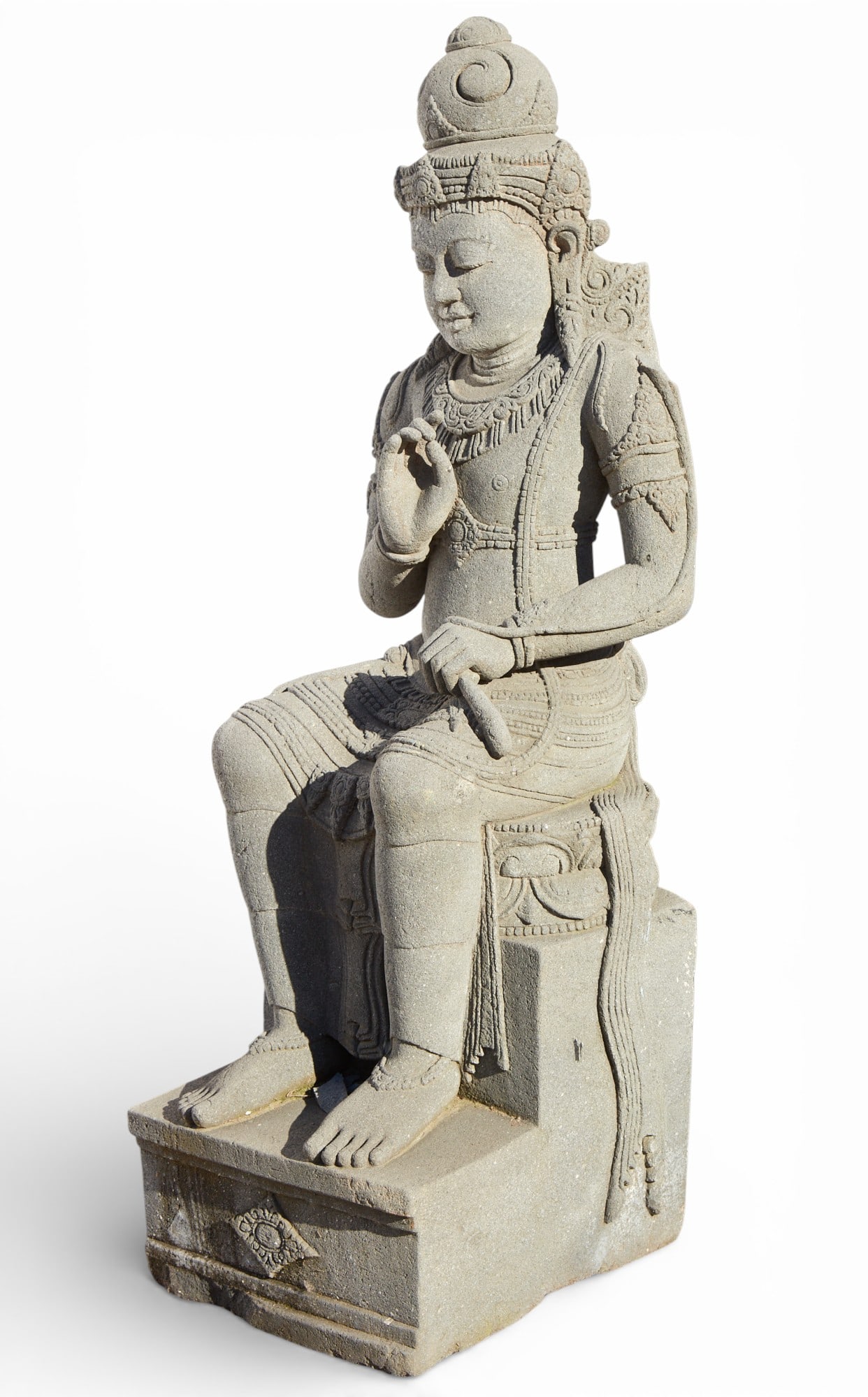 A carved lava stone statue depicting goddess Tara Devi: A carved lava stone statue depicting goddess Tara Devi height 63 x width 20 1/2 x depth 23 in. (160 x 52.1 x 58.4 cm.)