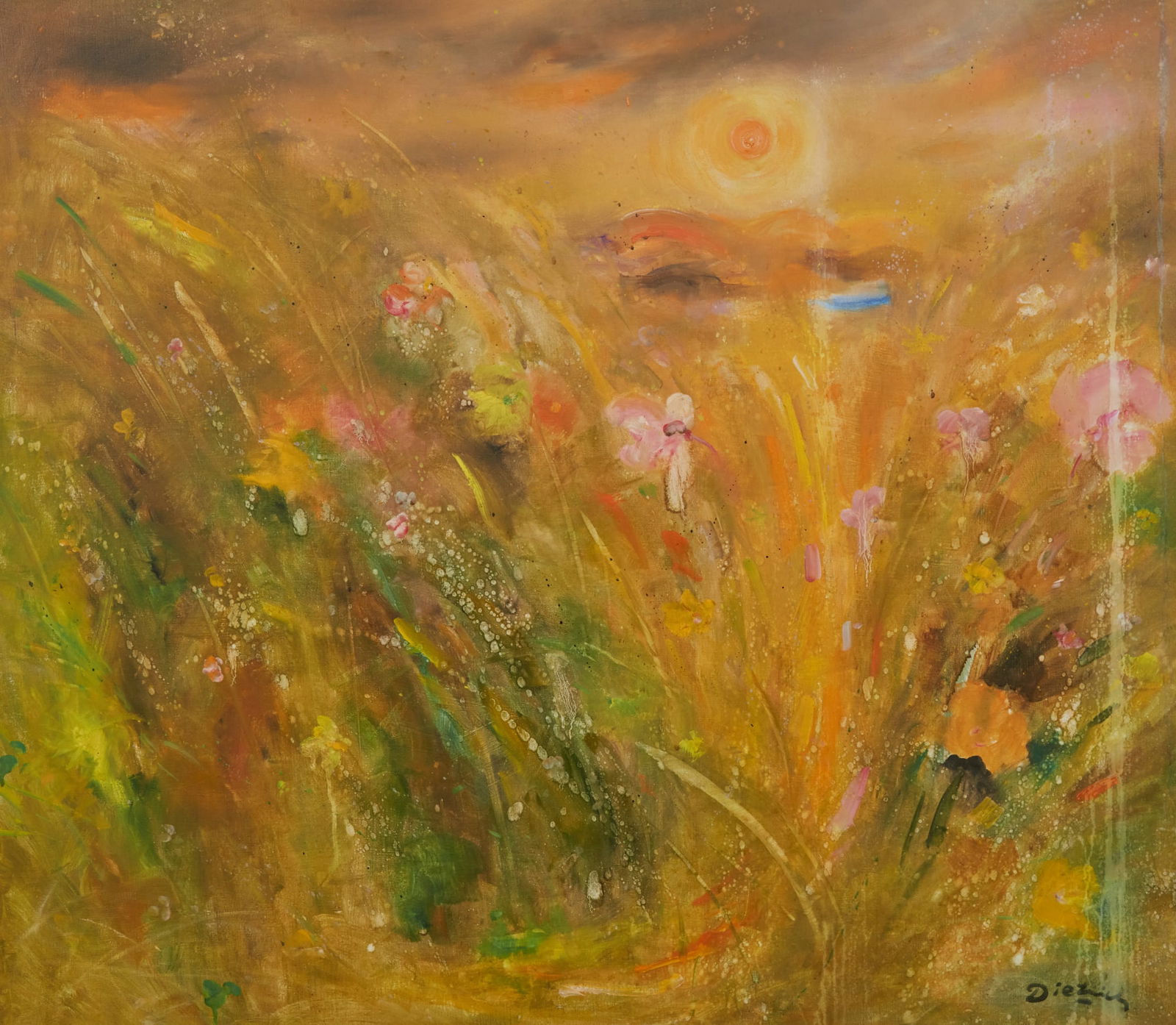 Diezelle (unknown, 20th century), Morning Garden, oil on canvas, height 51 x width 44 (129 x 112cm): Diezelle unknown 20th century Morning Garden oil on canvas signed to lower right height 51 x width 44 (129 x 112cm)