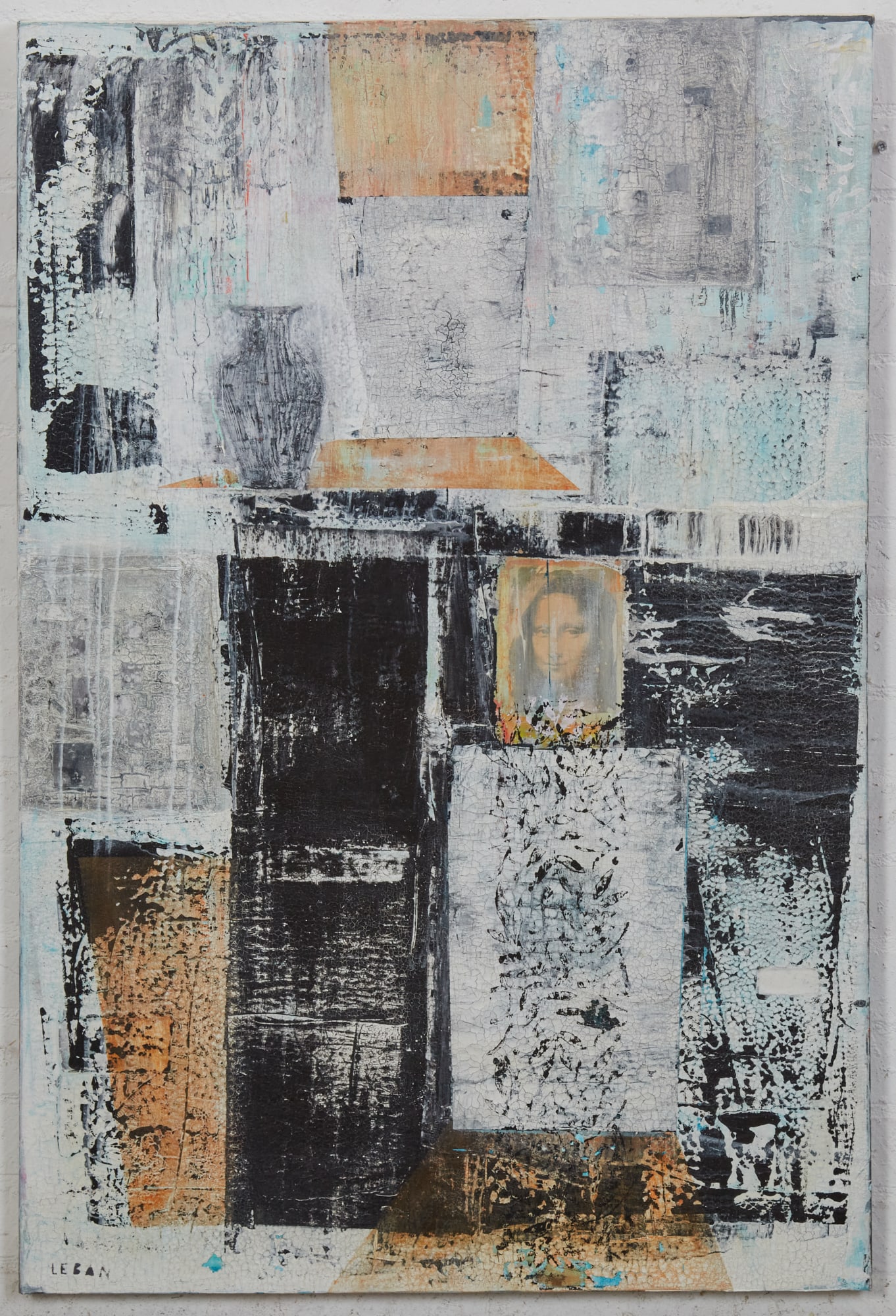 Leban (unknown, 20th century), Mona Lisa, acrylic on canvas, height 59 x width 39 1/4in (149.9 x: Leban unknown 20th century Mona Lisa acrylic on canvas signed to lower left height 59 x width 39 1/4in (149.9 x 99.7 cm)