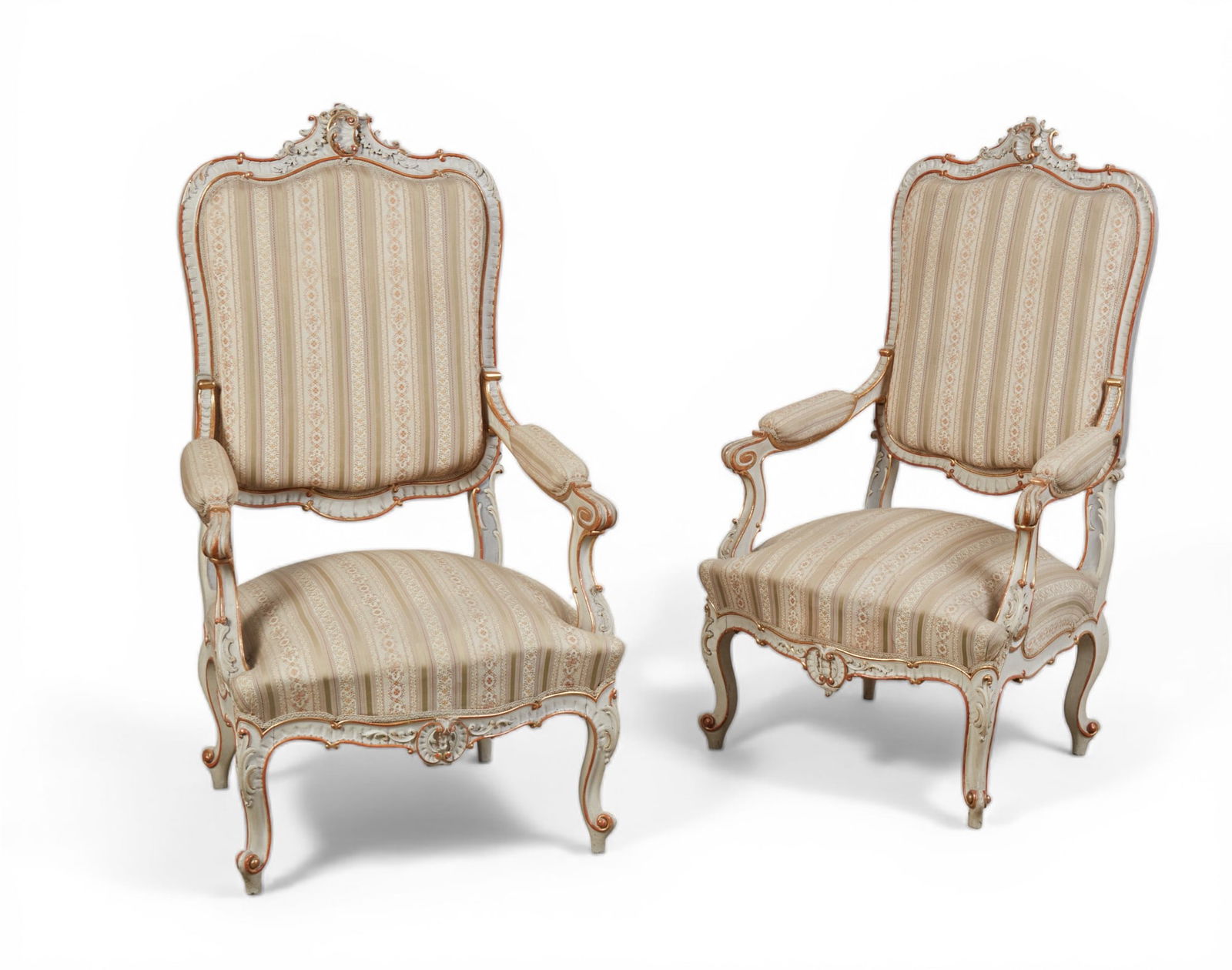 A large pair of rococo style painted arm chairs (1 of 7)