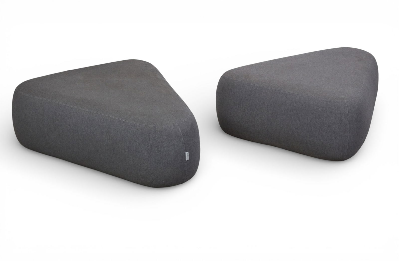 A pair of grey Sunbrella upholstered triangular outdoor ottomans, modern (1 of 6)
