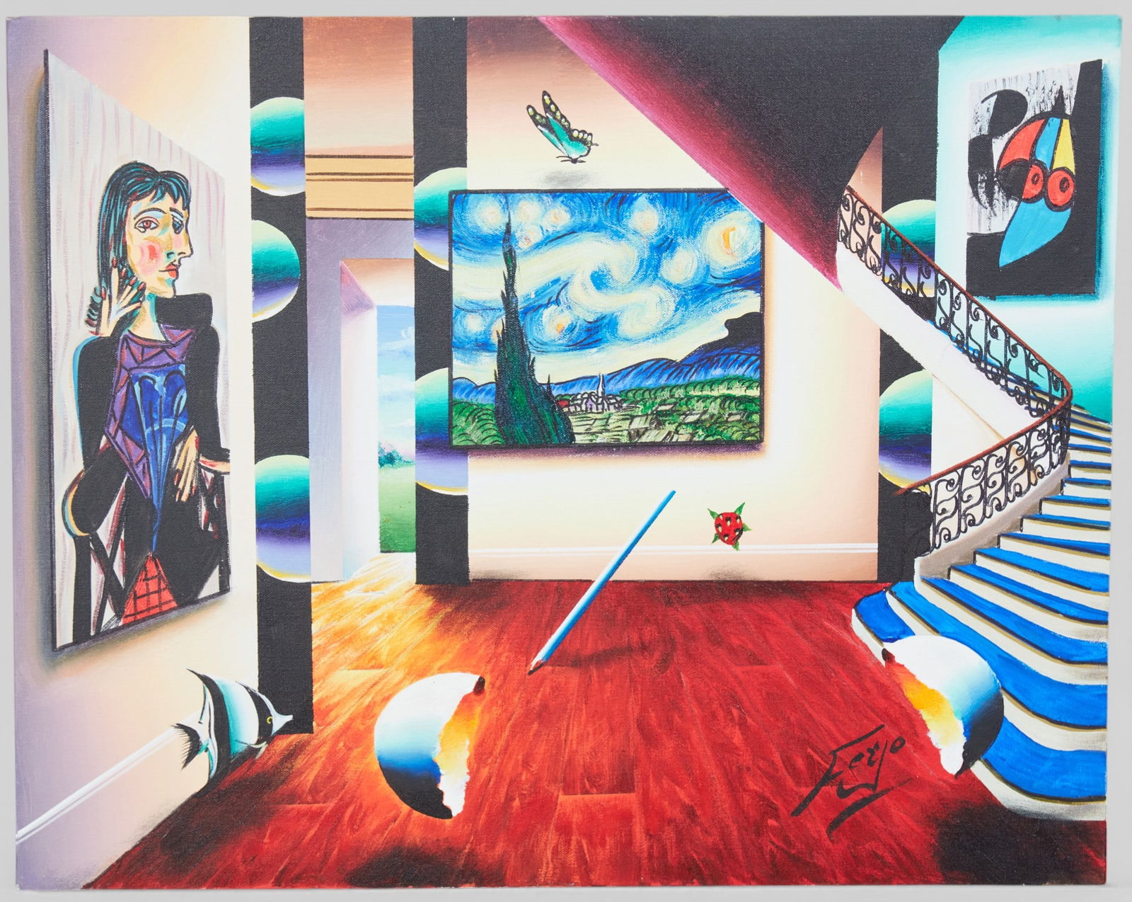 Unknown (20th century), Night Sky in Hollywood, acrylic on canvas, height 24 x width 30 in (61 x: Unknown 20th century Night Sky in Hollywood acrylic on canvas signed height 24 x width 30 in (61 x 76.2 cm)