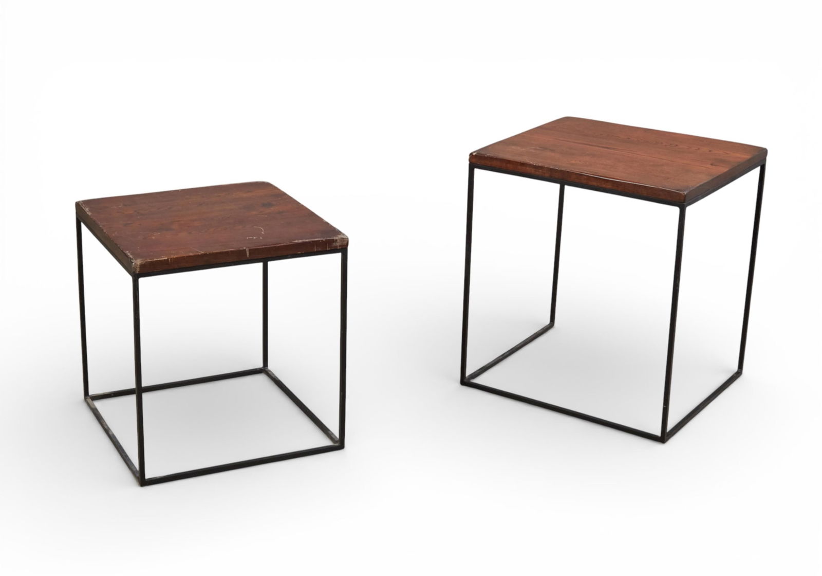Two industrial oak and ebonized metal nesting tables, modern (1 of 4)