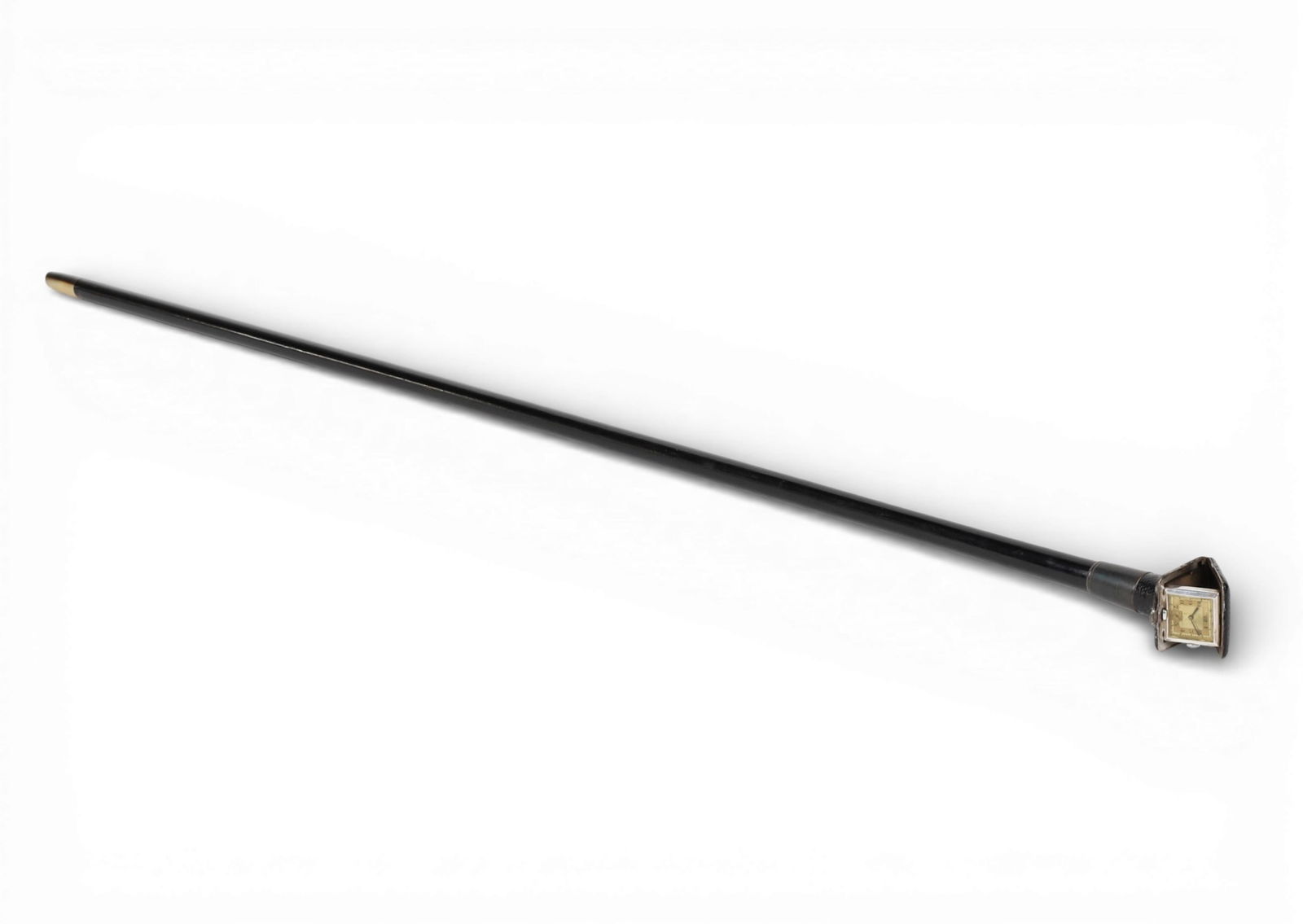 A Continental silver mounted black leather watch topped ebonized walking stick (1 of 6)