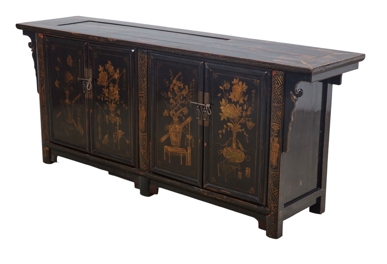 A Chinese black lacquer and painted sideboard (1 of 7)