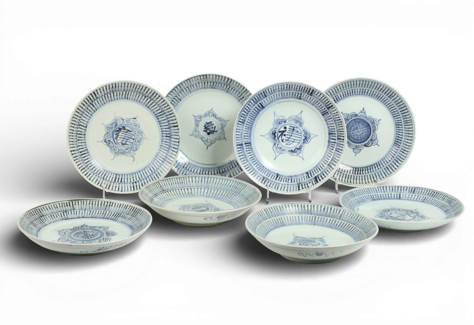 A group of eight Chinese blue and white bowls: A group of eight Chinese blue and white bowls diameter 9 in. (22.9 cm.)