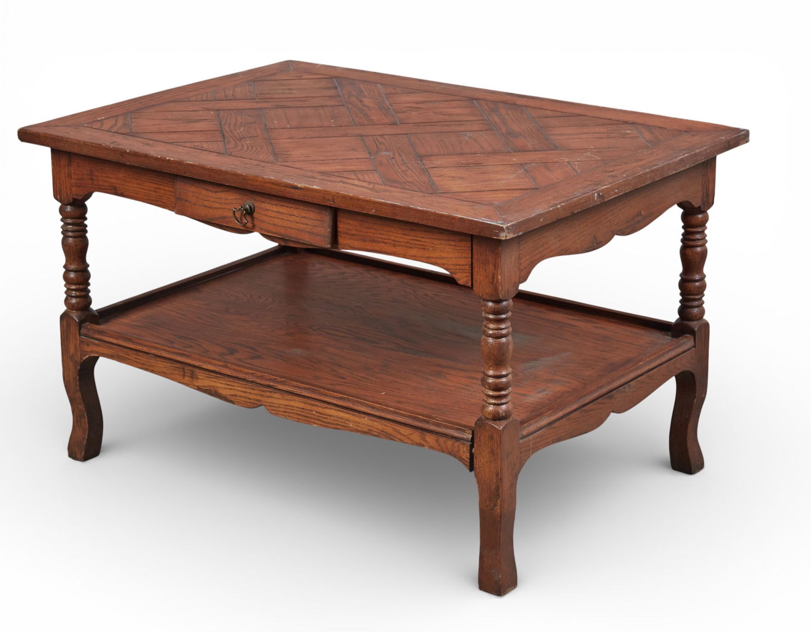 A rustic oak two tier cocktail coffee table, late 20th century (1 of 5)