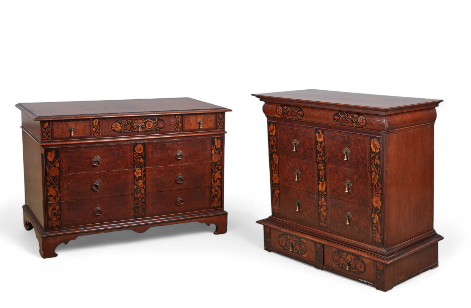 Two William and Mary style mixed wood and marquetry chests, post 1950 (1 of 12)