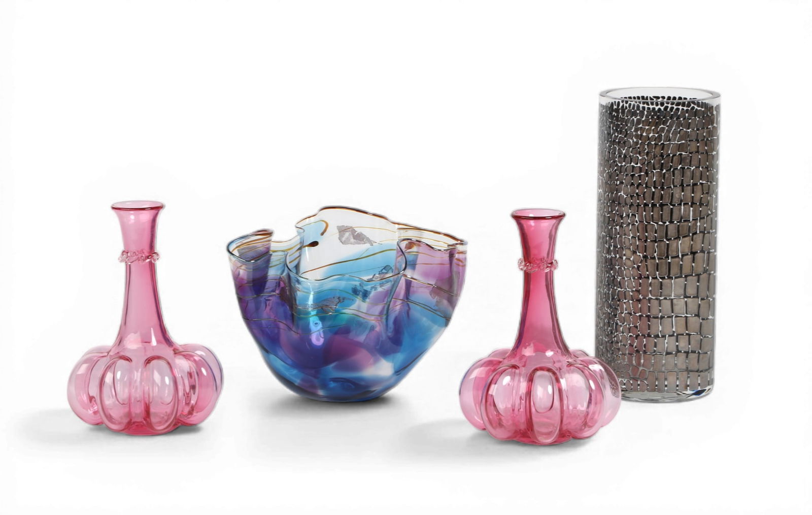 A pair of Christian Dior glass vases together with a silver overlay vase and free form bowl (1 of 5)