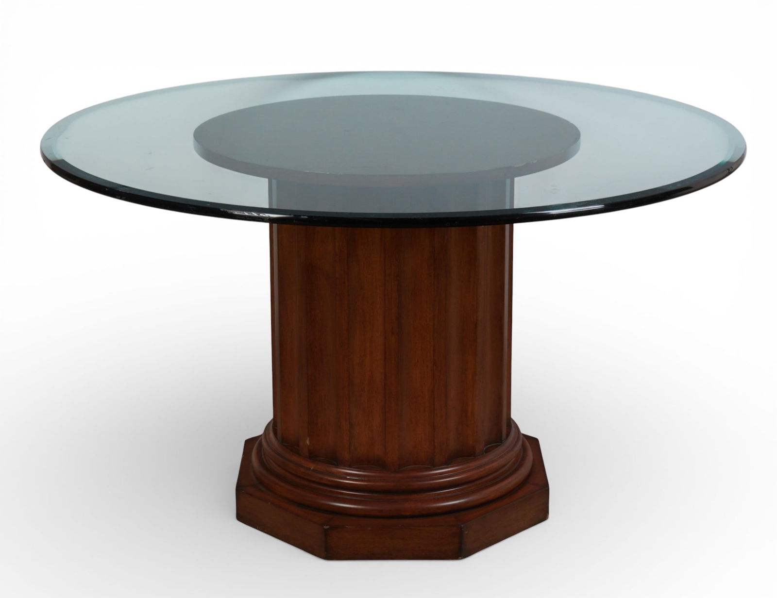 A glass and stained wood columnar pedestal dining table, modern (1 of 6)