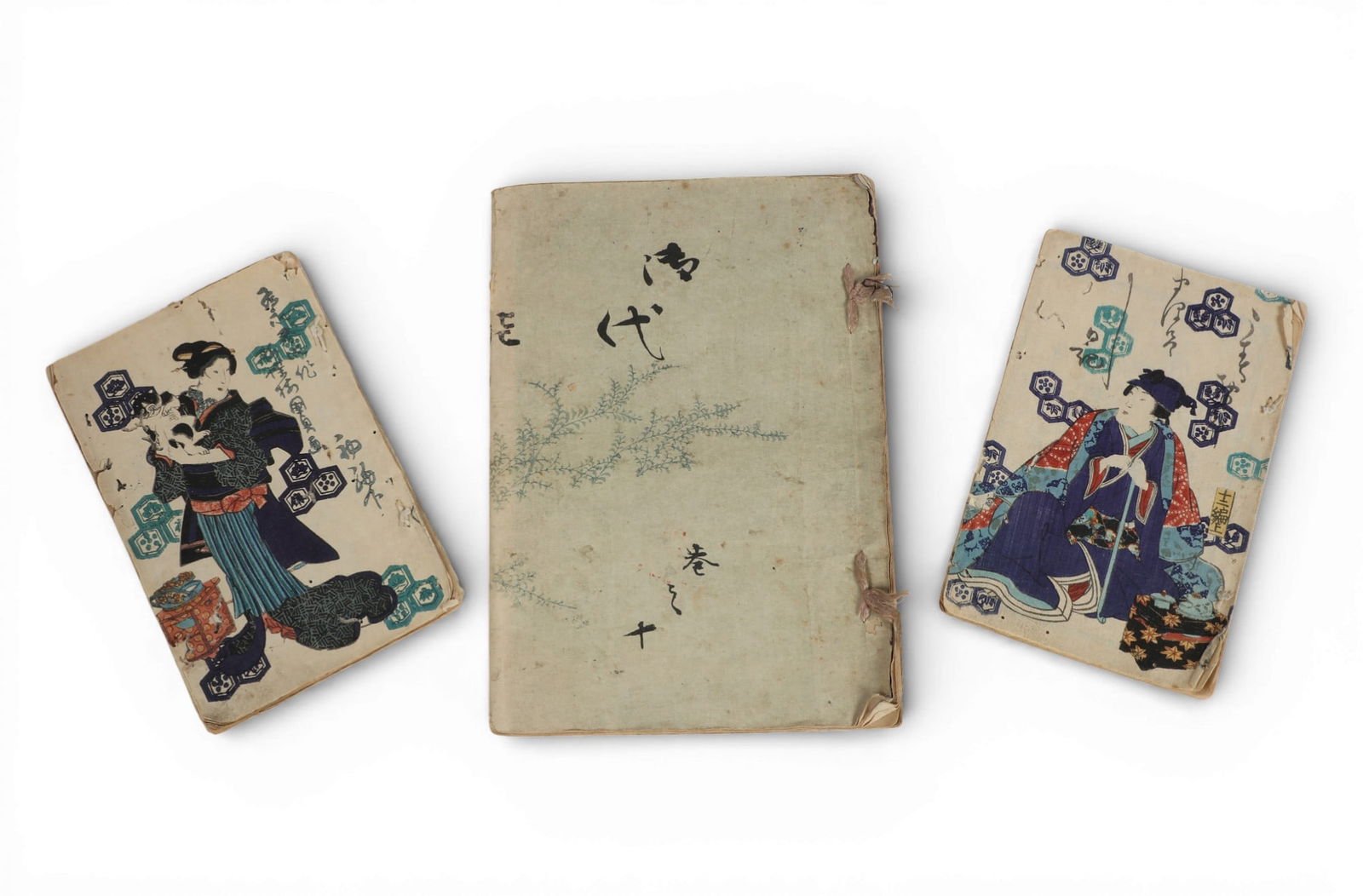 A group the three 19th century tie bound Japanese woodblock print books (1 of 8)