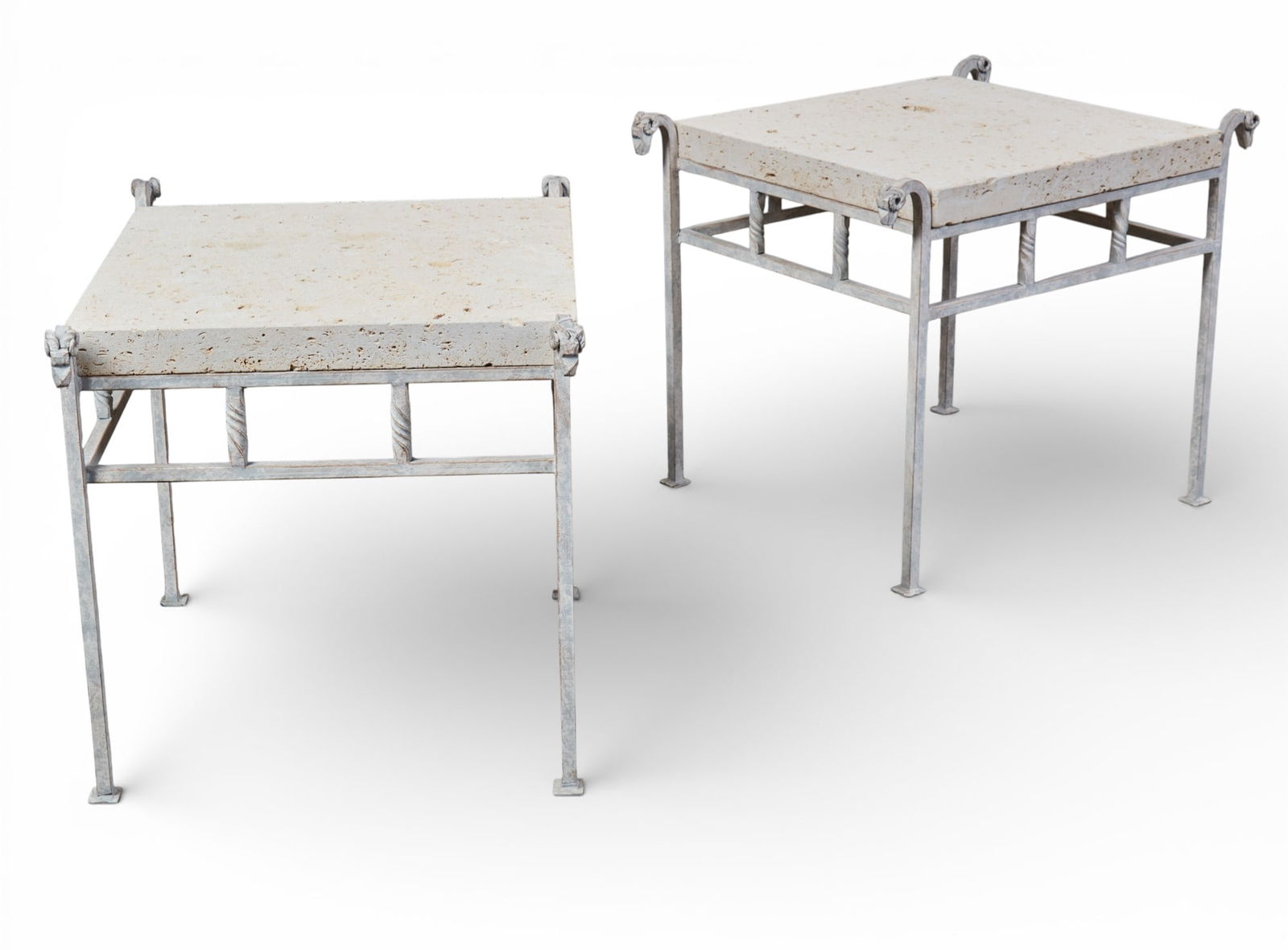 A pair of modern faux fossilized composition and white painted metal tables (1 of 7)