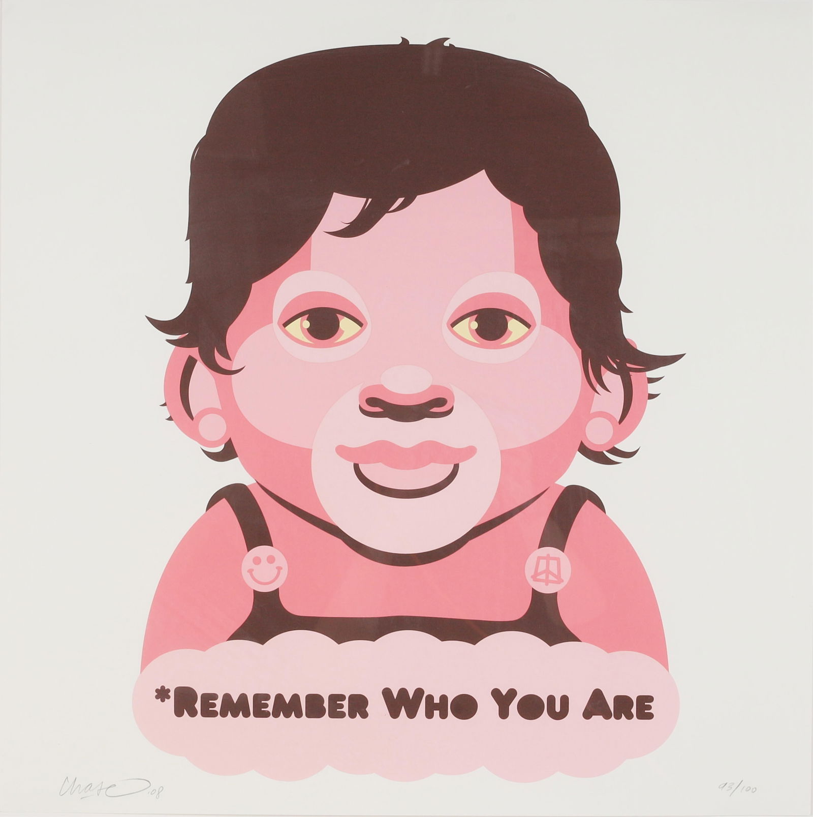 Chase (Belgium, b. 1983), Remember Who You Are, screen print in colors on cream wove paper: Chase(Belgium, b. 1983)Remember Who You Arescreen print in colors on cream wove papersigned, dated '08 and editioned 93 /100 in pencil to lower margins19 x 19in (48 x 48cm) Footnote: