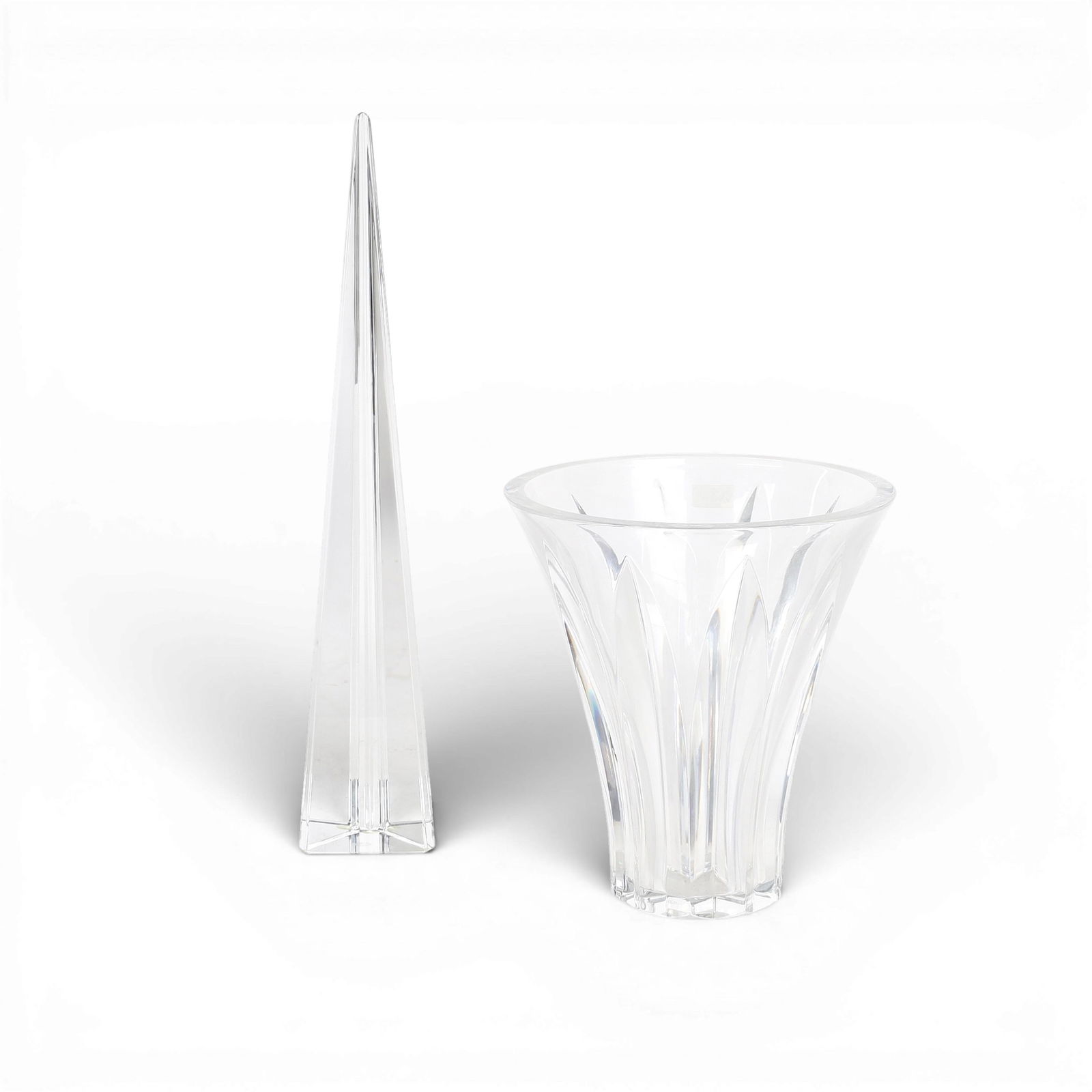 A Baccarat glass vase and a glass obelisk, modern (1 of 4)