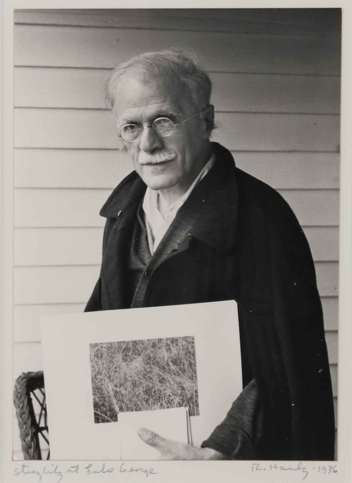 Rex Hardy (American, 1915-2004), Stieglitz at Lake George, 1936, gelatin silver print: Rex Hardy(American, 1915-2004)Stieglitz at Lake George, 1936gelatin silver printtitled, signed, and dated to lower mount margins; titled and inscribed with Rex Hardy's information and address to verso