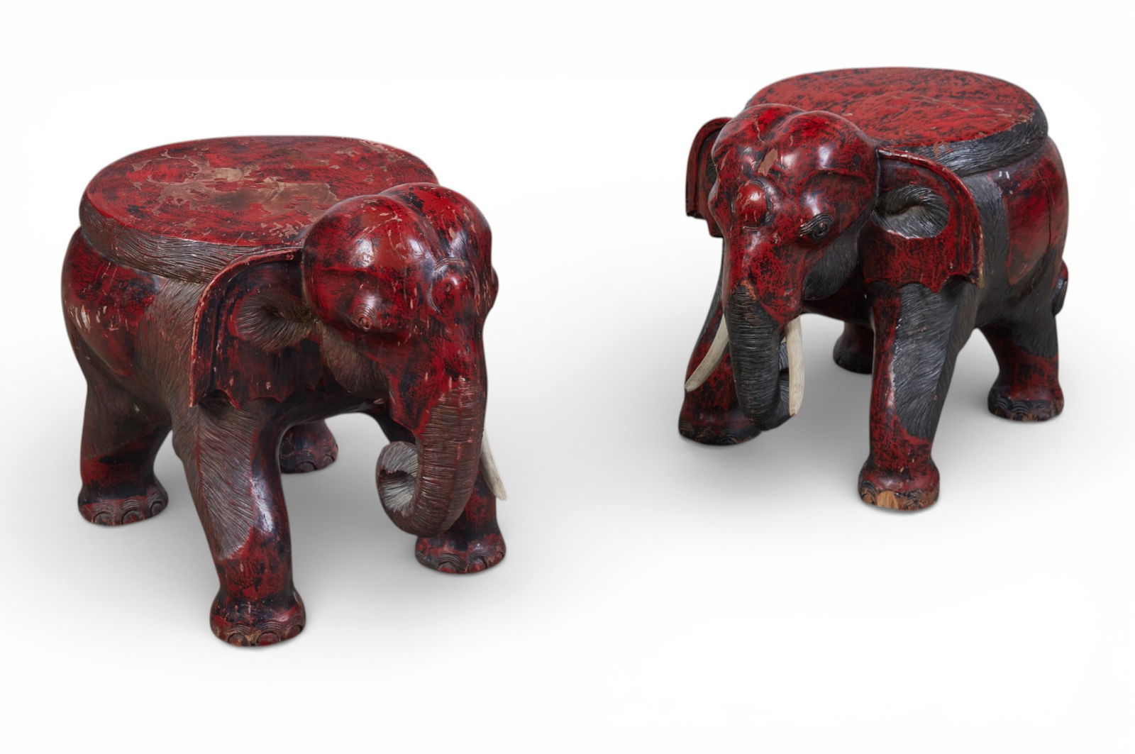 A pair of Chinese red lacquered elephant form stools (1 of 6)