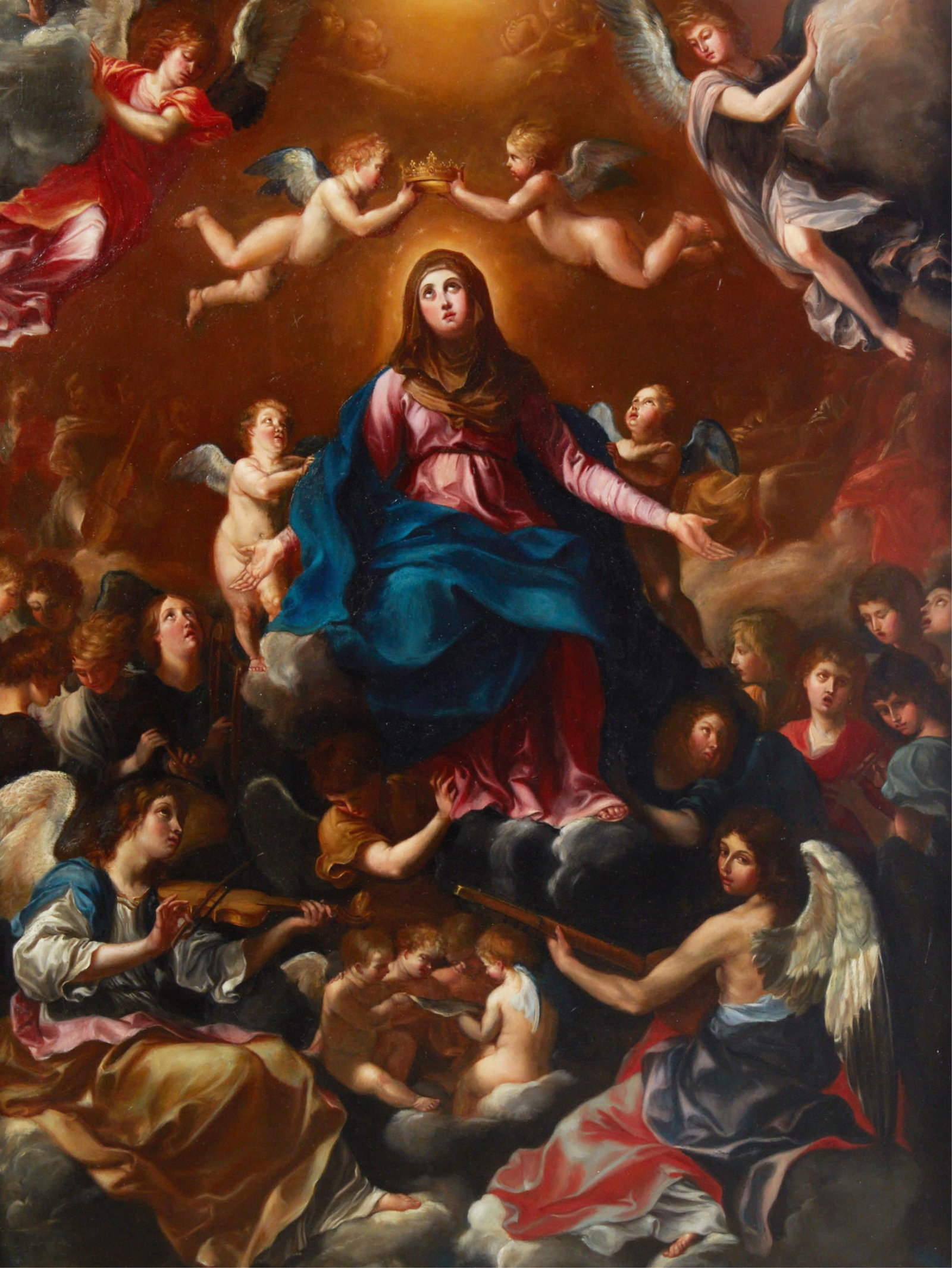 After Guido Reni (Italian, 1575-1642), Ascension and Coronation of the Virgin, oil on copper: After Guido Reni(Italian, 1575-1642)Ascension and Coronation of the Virginoil on copper27 x 19 1/2in (68.5 x 50cm) Provenance:Property from the Collection of Sophia Hutchins, Malib