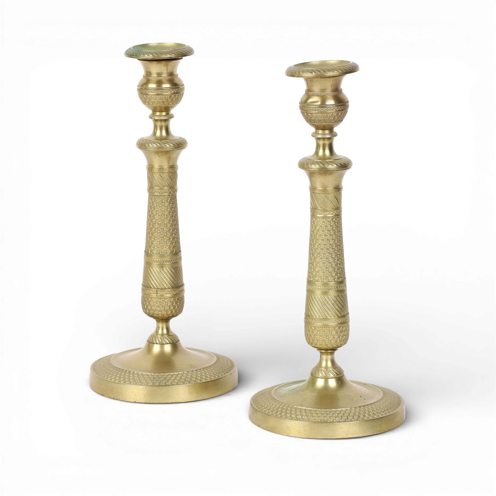 A pair of French brass candlesticks, 19th century (1 of 3)