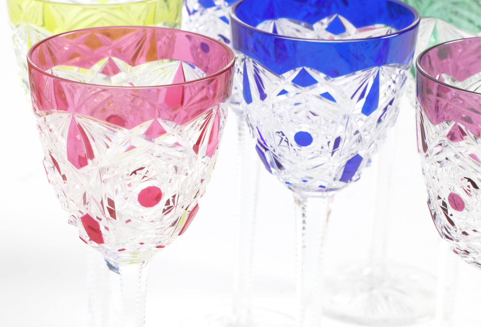A set of eight Baccarat multi colored cut to clear Lagny Rhine wine glasses, 20th century - 3