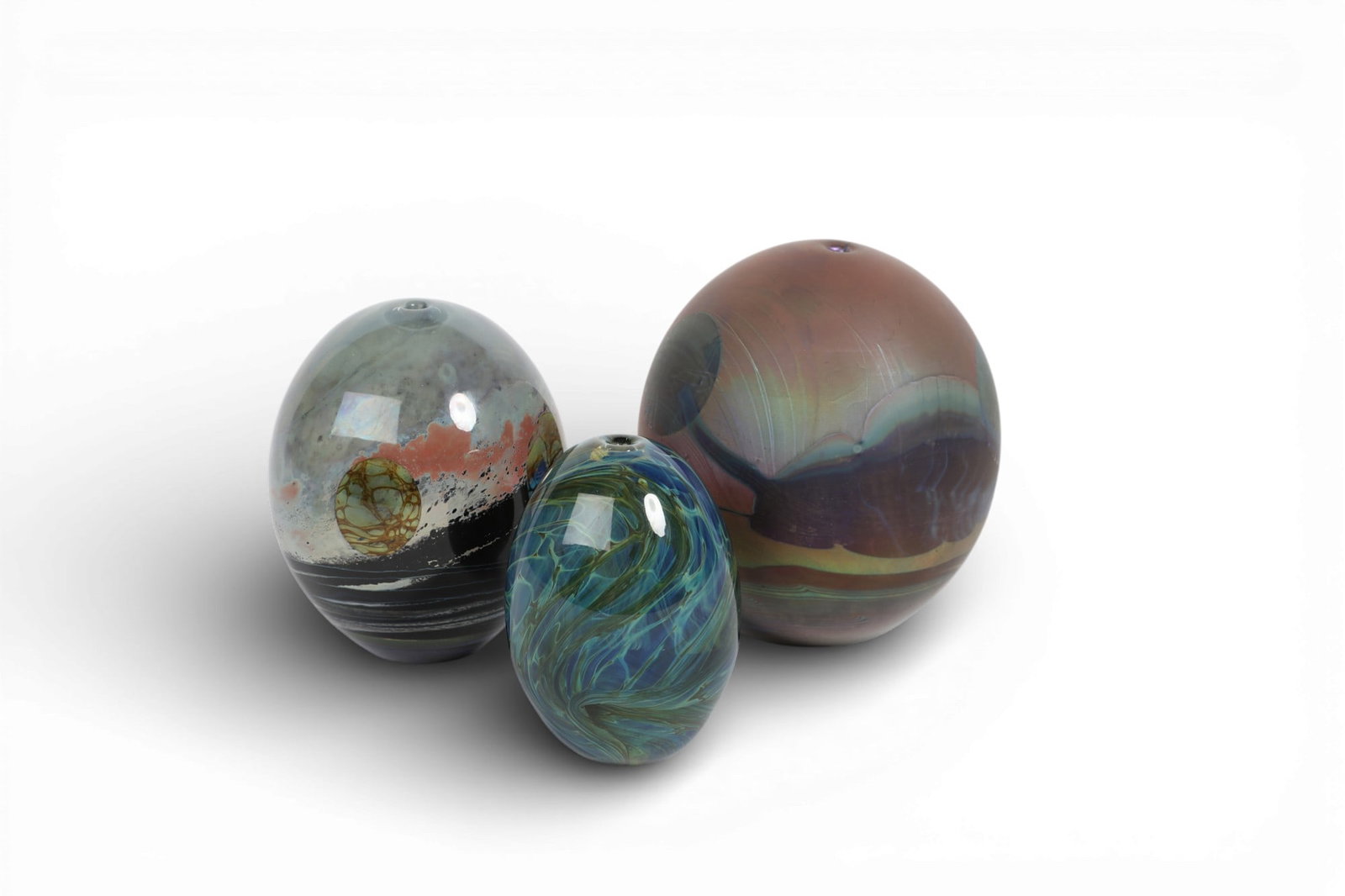 John Lewis (American, b. 1942), Two Moon Glass forms and one other (3), glass and pigment (1 of 5)