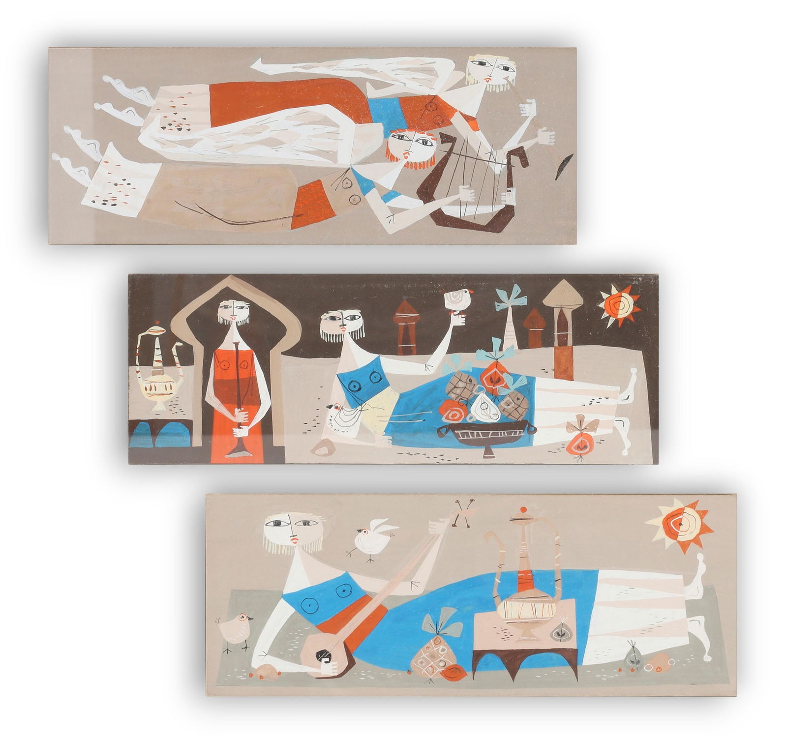 Continental School (20th century), Abstract figural composition (3), gouache on paper: Continental School (20th century) Abstract figural composition (3) gouache on paper 2 1/2 x 7in (6 x 18cm) Provenance: Property from a Private Pasadena Collection.