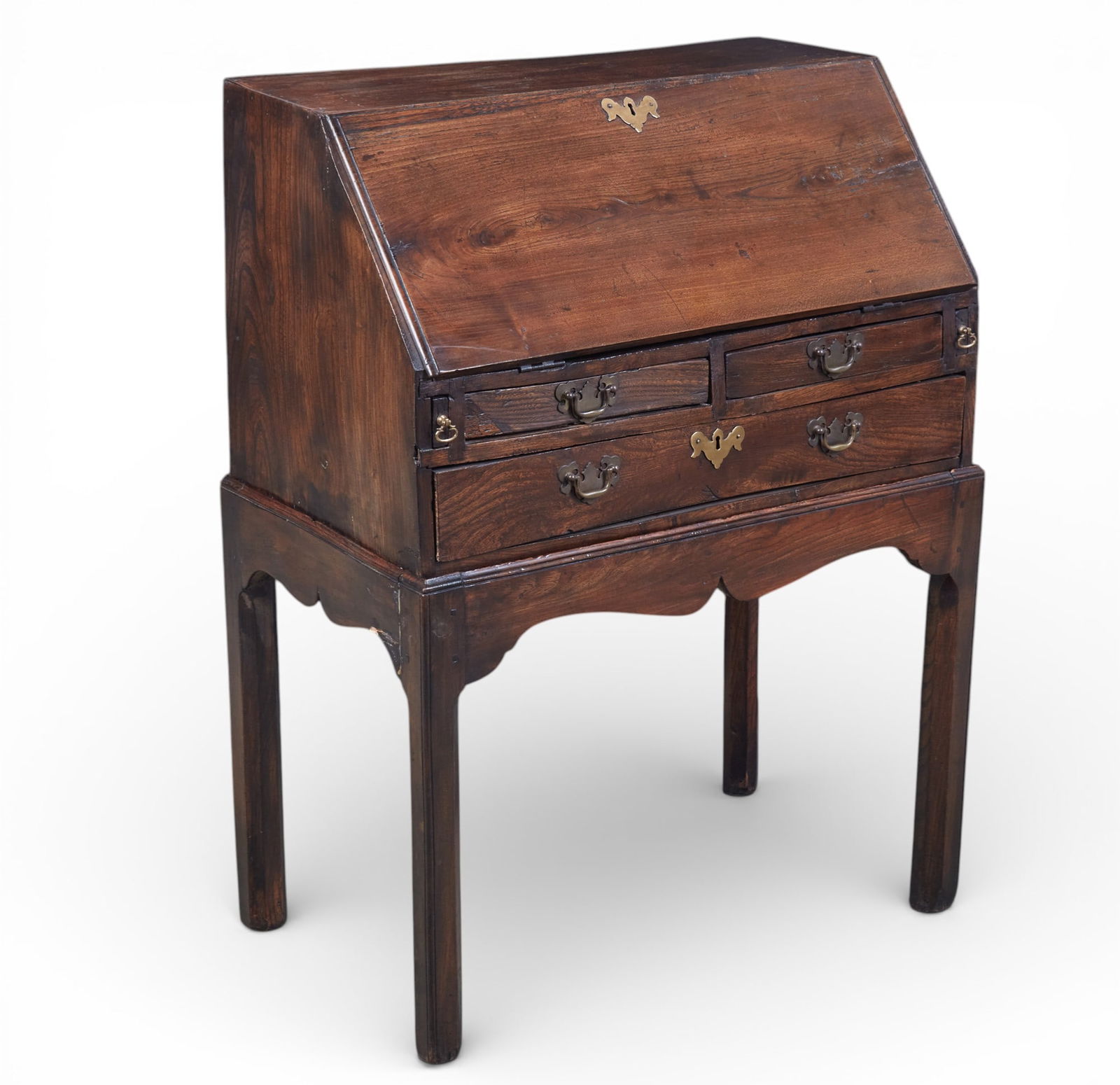A George III oak slant front desk on stand, late 18th century (1 of 9)