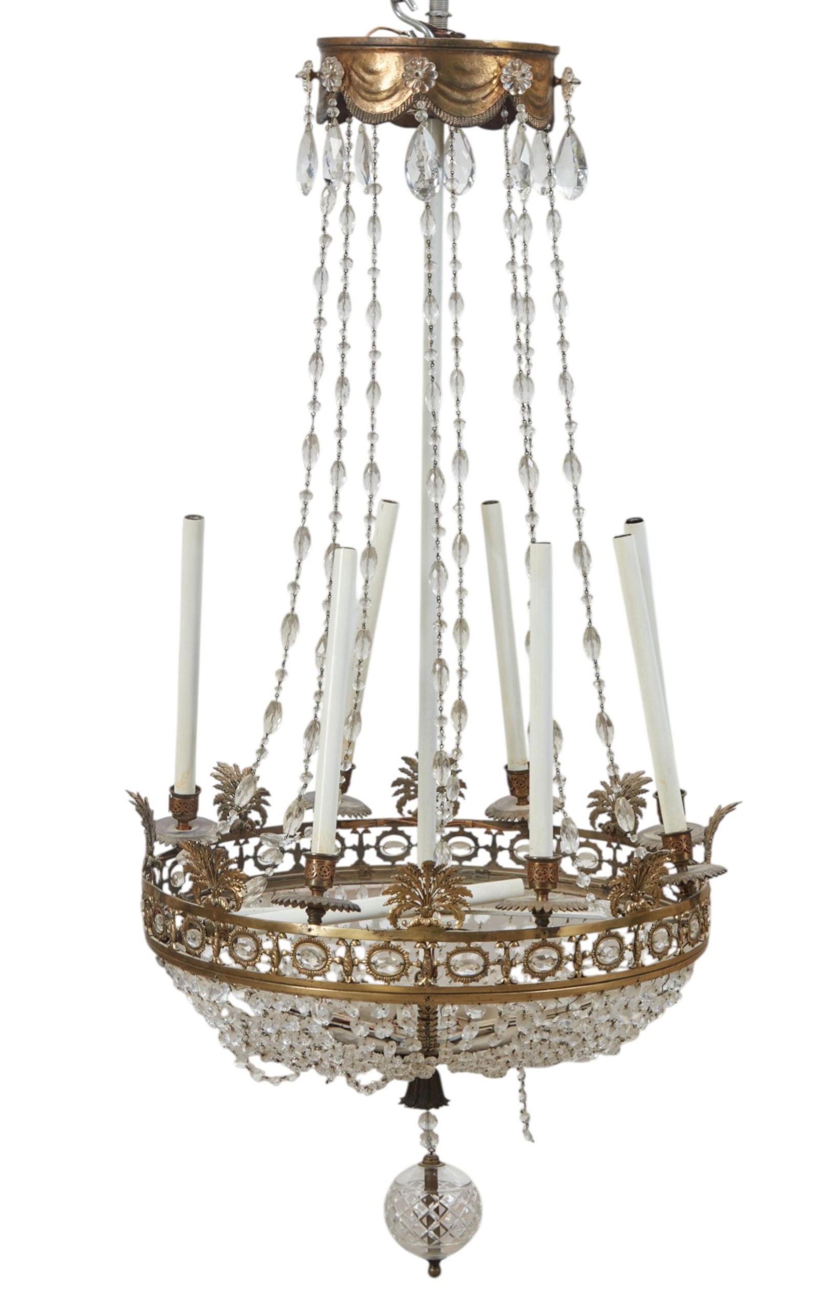 An Empire style gilt bronze and clear glass eight light chandelier, 29th century (1 of 11)