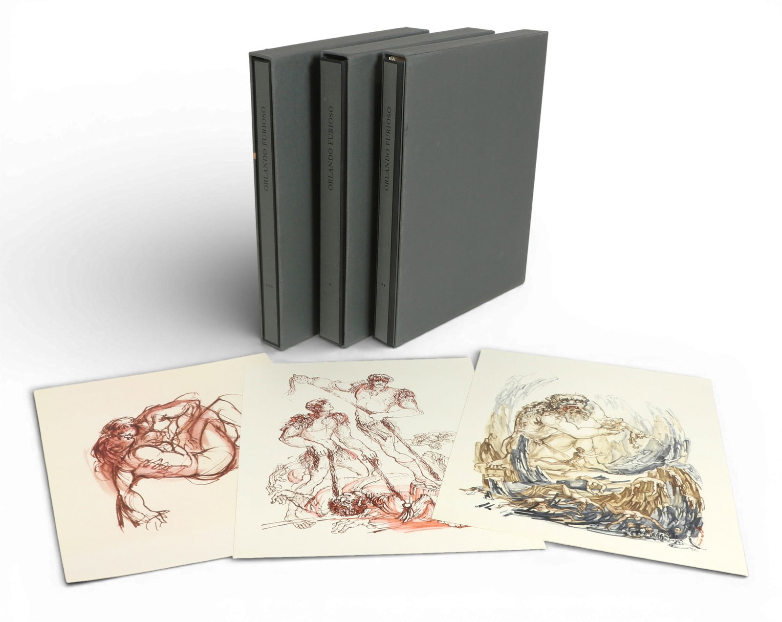 Orlando Furioso by Ariosto Ludovico; three volumes.: Orlando Furioso by Ariosto Ludovico; three volumes.Orlando Furioso. Ariosto Ludovico; John Harington (1560-1612) R. Bacchelli; Fabrizio Clerici (illus) Milan: Electa, 1967. limited to 150 copies; thre