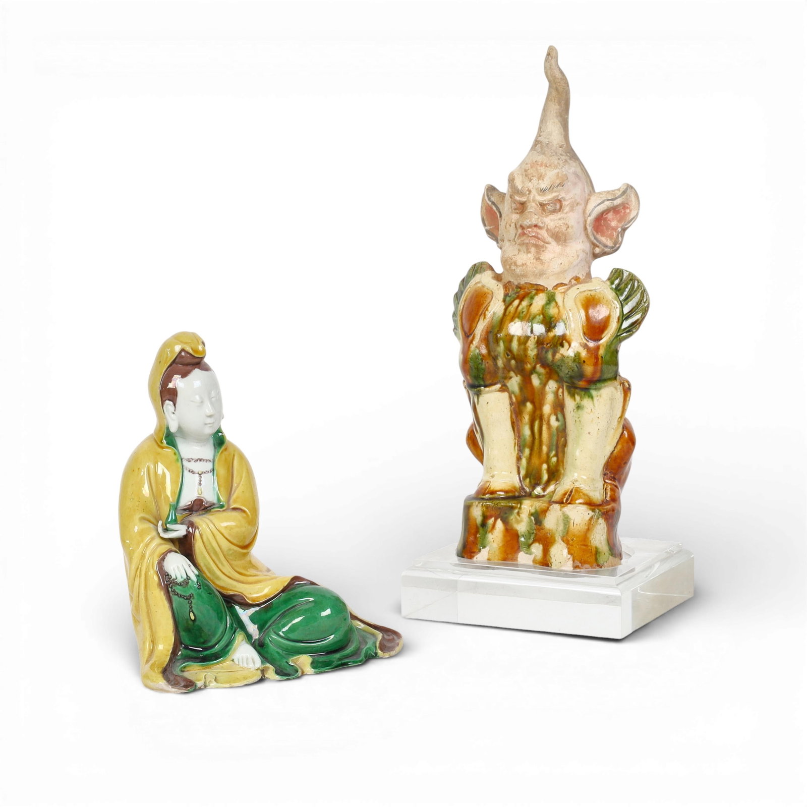 Two Chinese sancai glazed ceramic figures (1 of 7)