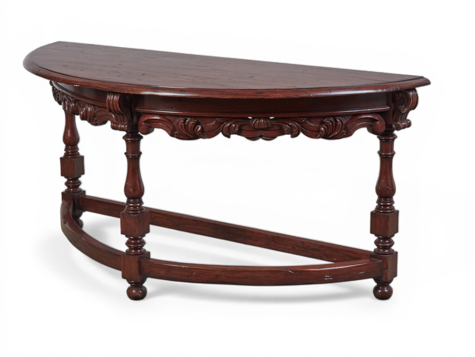 An Italian Baroque style stained walnut demilune console table, modern (1 of 8)