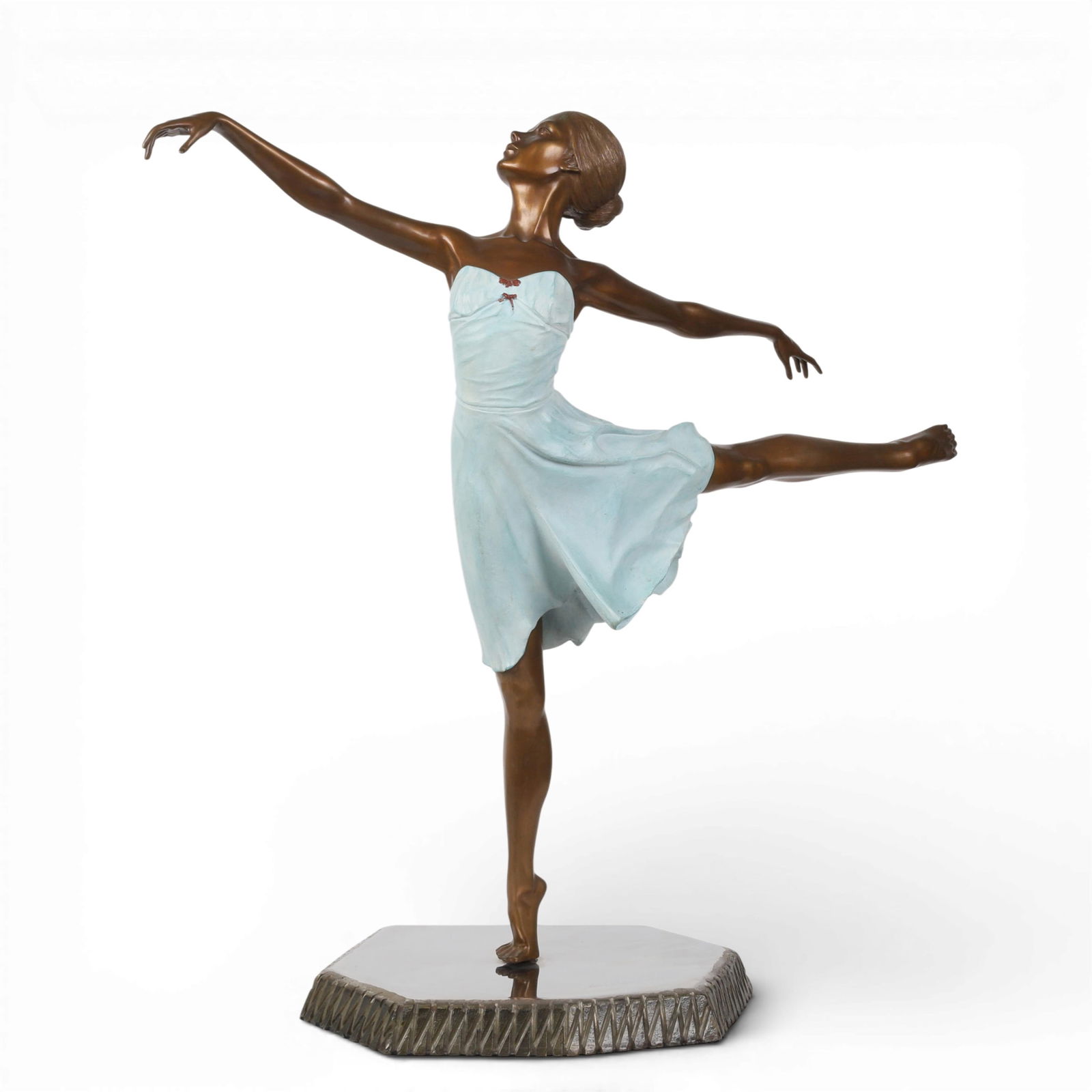 A Victor Villarreal limited edition painted bronze figure of a ballerina, 20th century: A Victor Villarreal limited edition painted bronze figure of a ballerina 20th century On patinated mixed metal base, incised to base Victor Villareal XVI/XXXVI. height 31in (79cm); width 31 1/2in