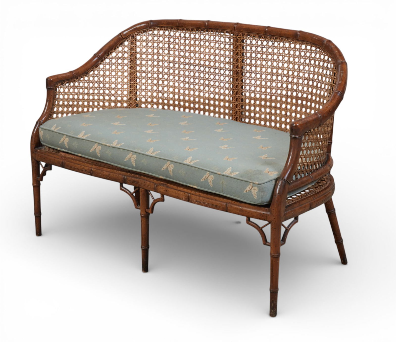 An Aesthetic Movement style faux bamboo caned settee, 20th century (1 of 5)