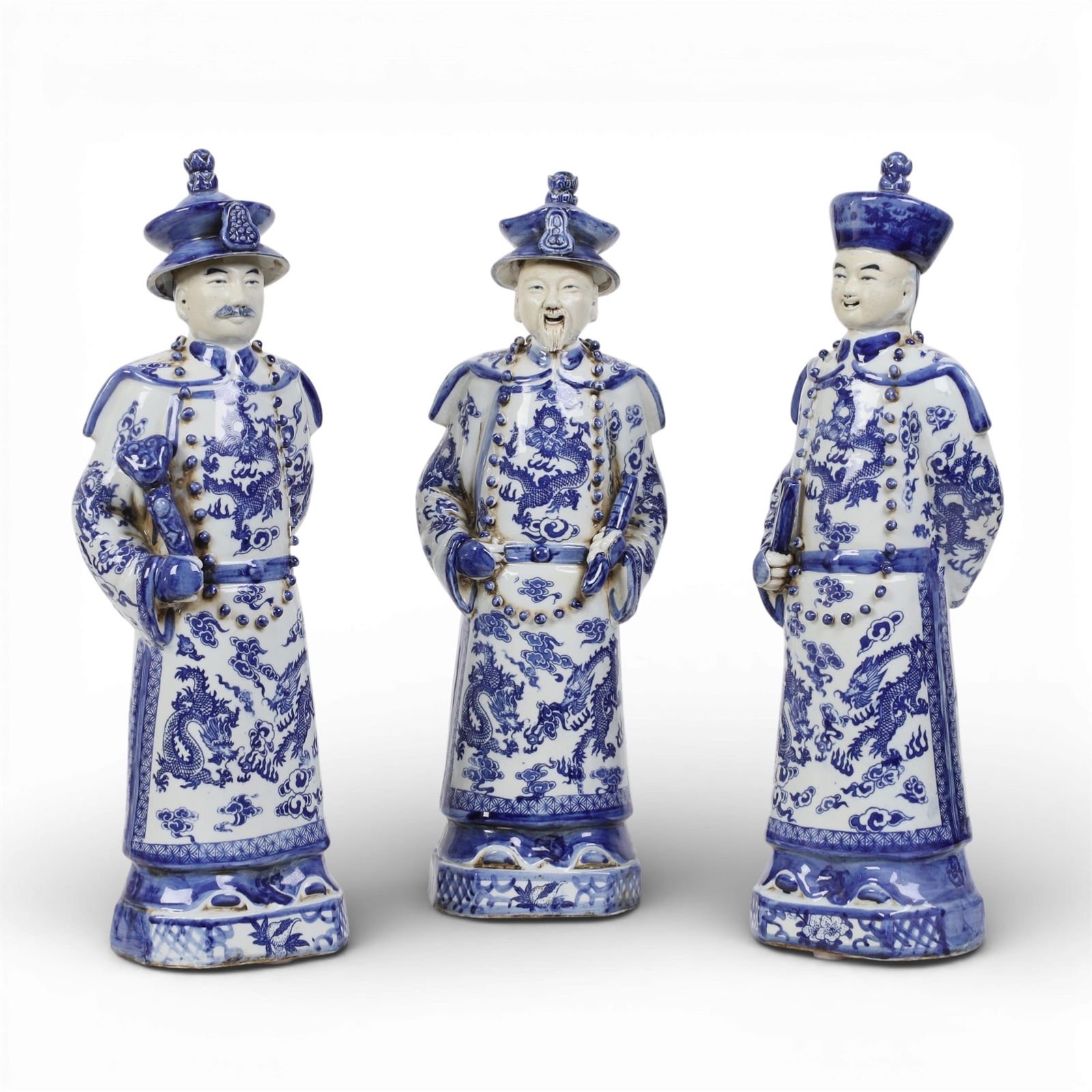 Three Chinese blue and white porcelain models of emperors (1 of 8)