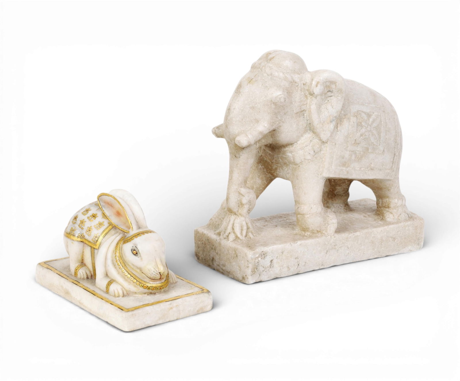An Indian carved marble model of an elephant and a rabbit, 20th century (1 of 5)