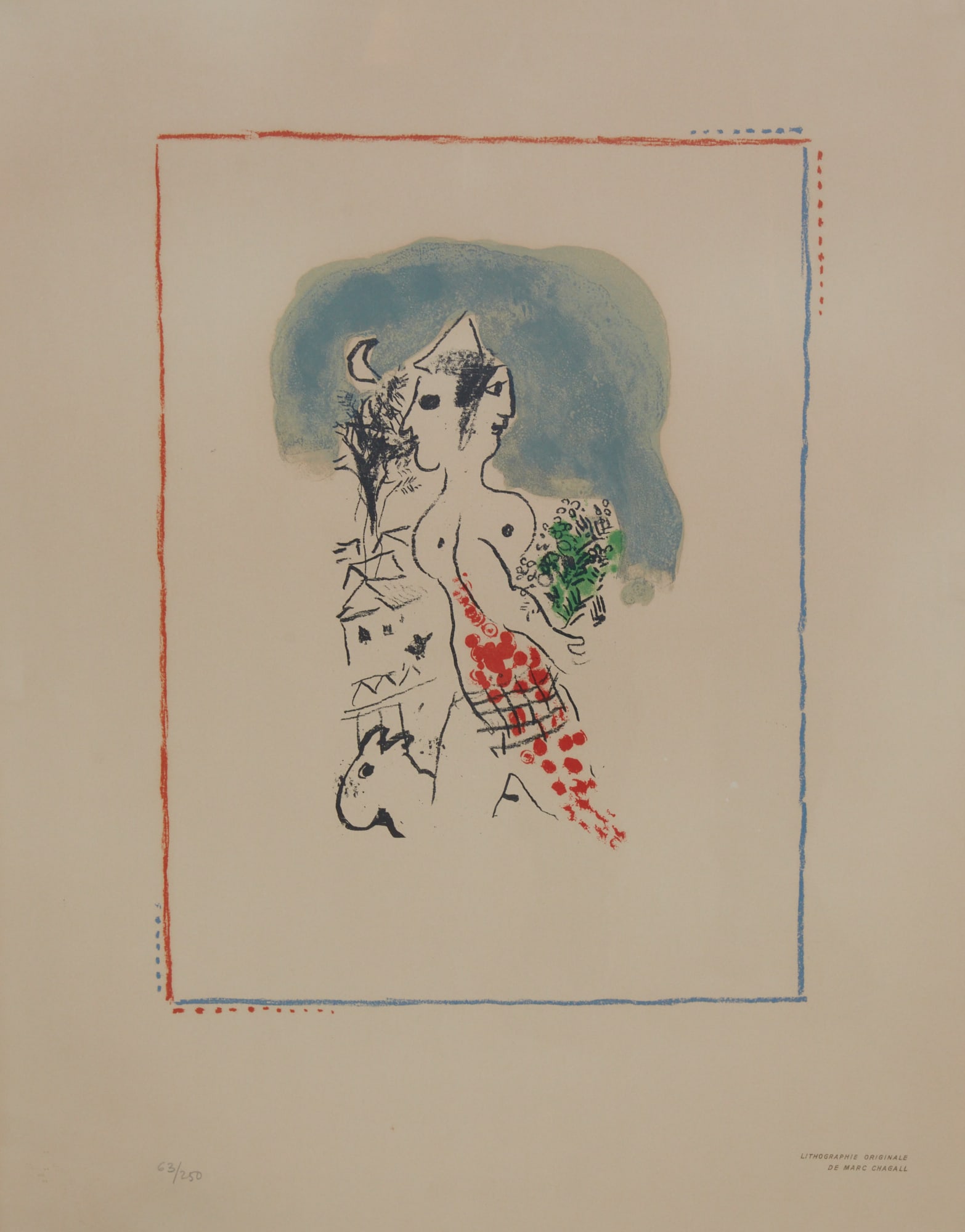 Marc Chagall (France, 1887-1985), Untitled (from the Flight portfolio) 1966-1971, lithograph: Marc Chagall(France, 1887-1985)Untitled (from the Flight portfolio) 1966-1971lithograph in colors on Arches wove papernumbered 63 / 250 in pencil to lower left, printed by Mourlot, Paris; published