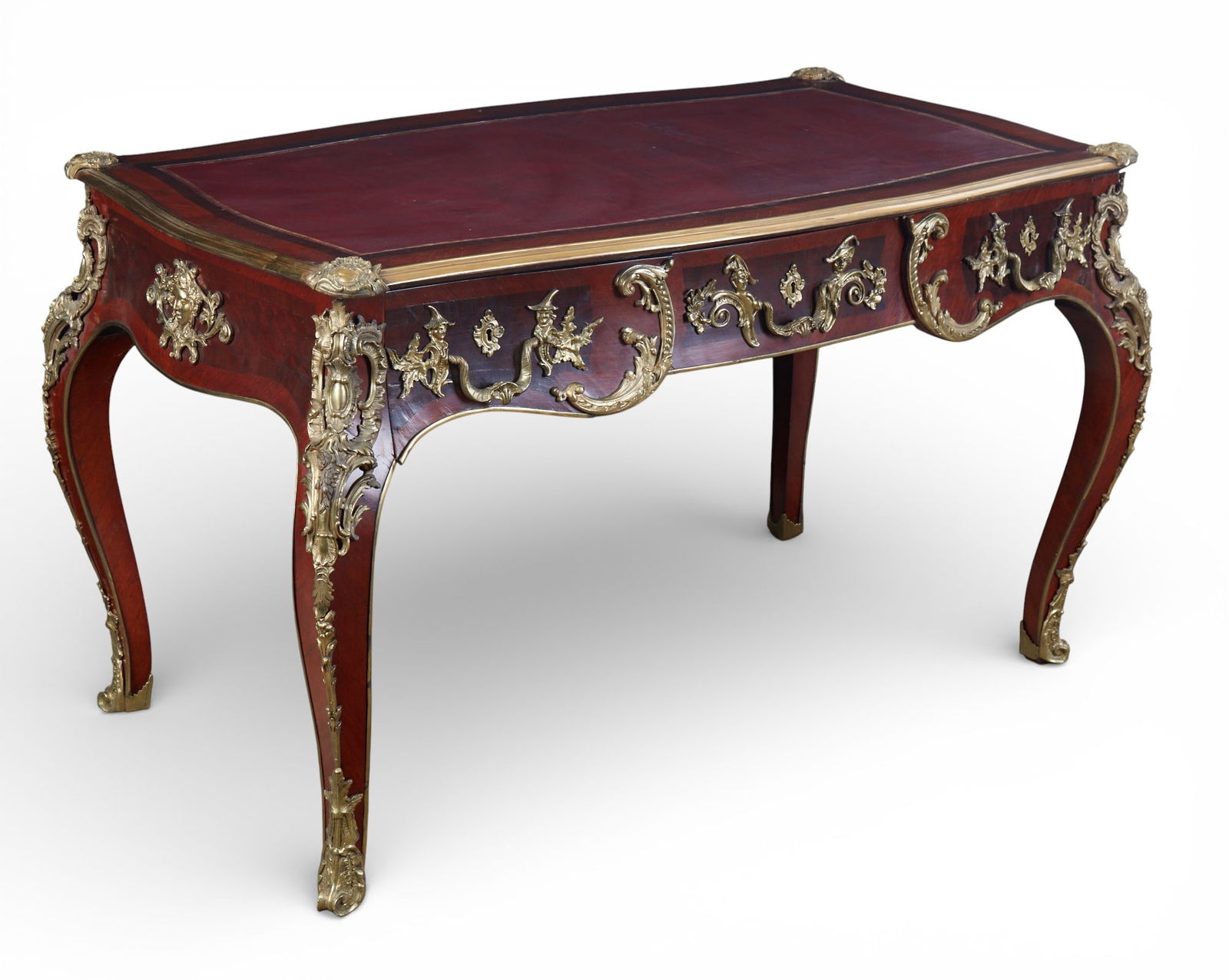 A Louis XV style gilt bronze mounted mahogany bureau plat, circa 1900 (1 of 9)