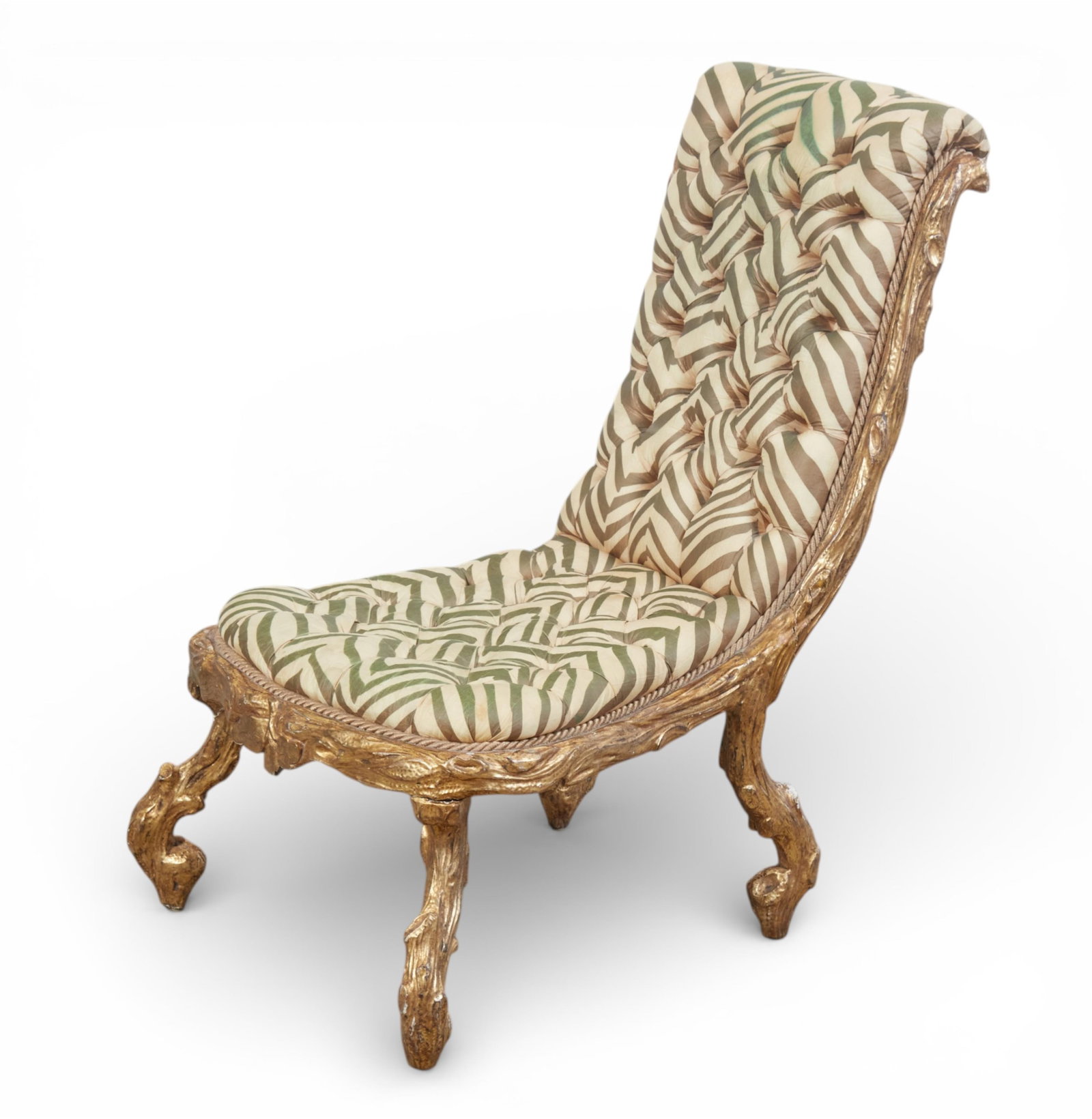 A whimsical gilt branch work slipper chair, late 19th century: A whimsical gilt branch work slipper chairlate 19th centuryheight 33in (84cm); width 20 1/2in (52cm); depth of seat 19in (48cm)