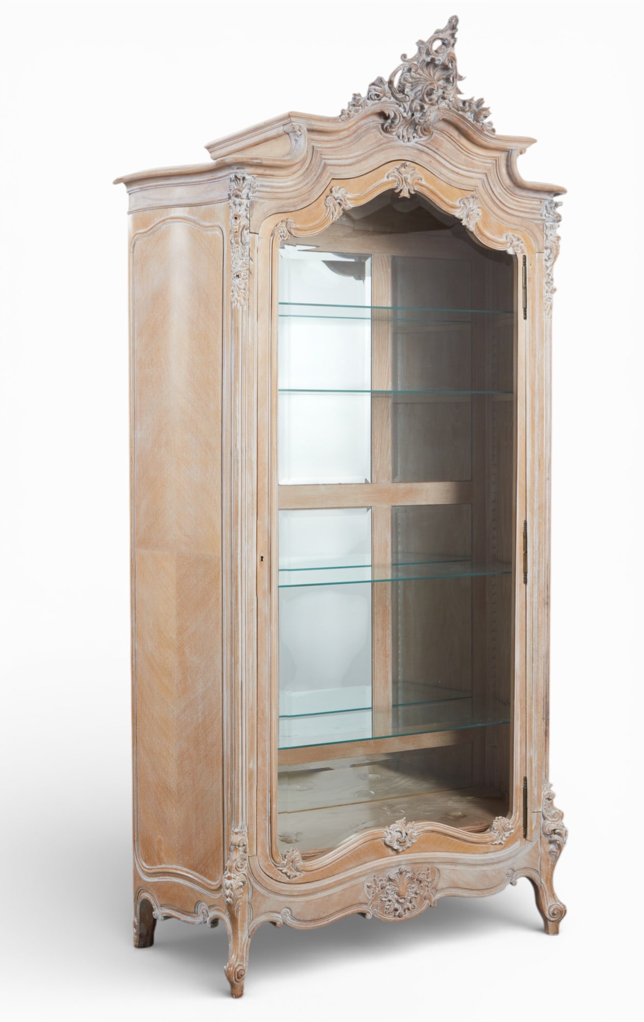 A Louis XV style limed oak vitrine, circa 1900 (1 of 5)