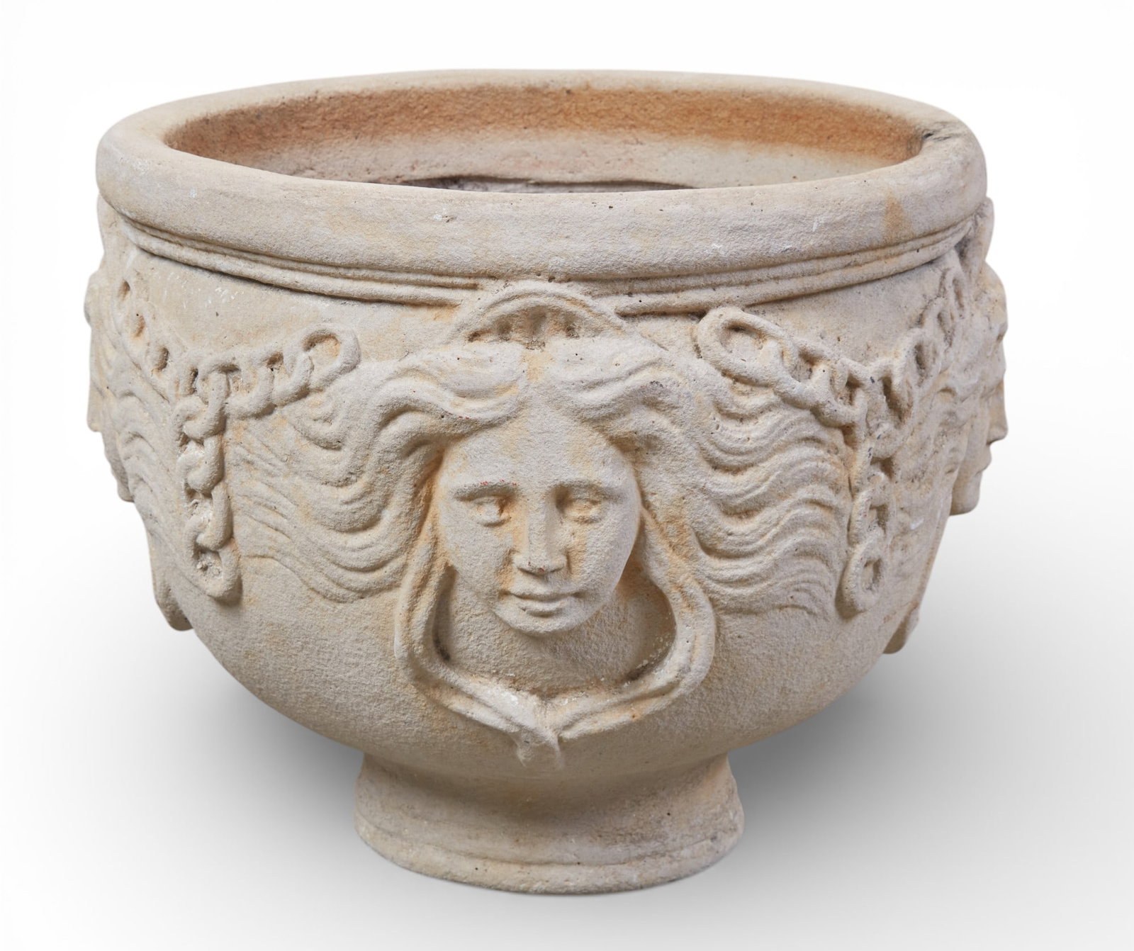 A Neoclassical style cast stone jardiniere, modern: A Neoclassical style cast stone jardiniere modern height 18in (46cm); diameter 20in (51cm)