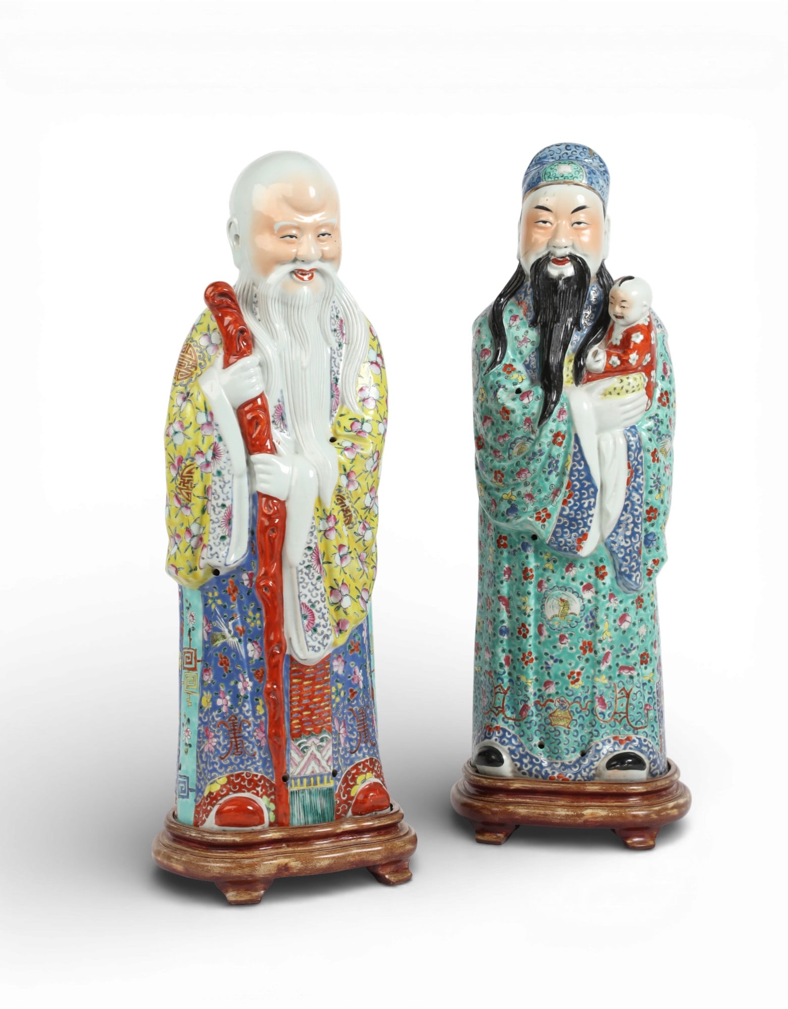 A pair of Chinese porcelain models of Shou Lao and Fu Xing (1 of 6)