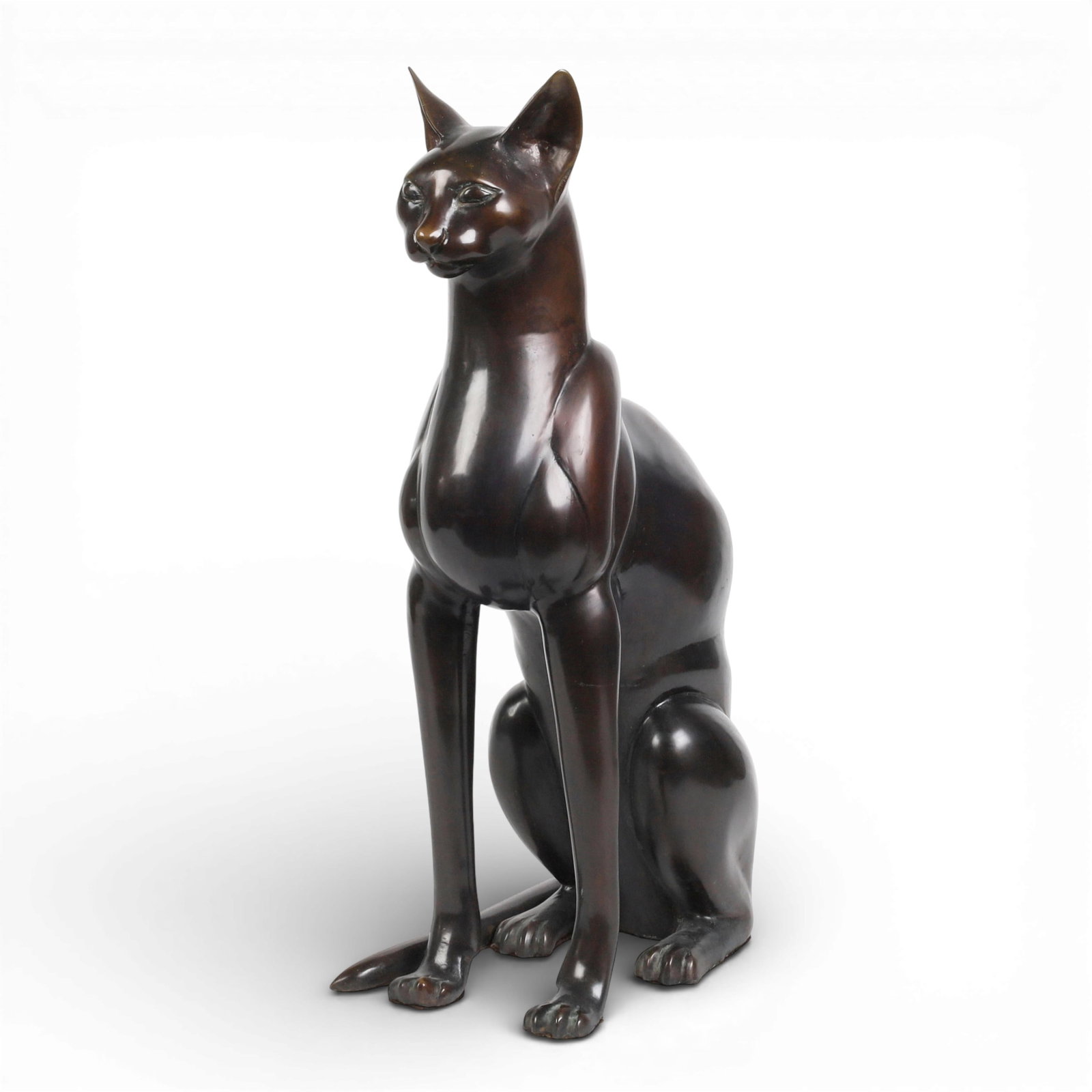 A patinated bronze model of a seated cat, modern (1 of 5)