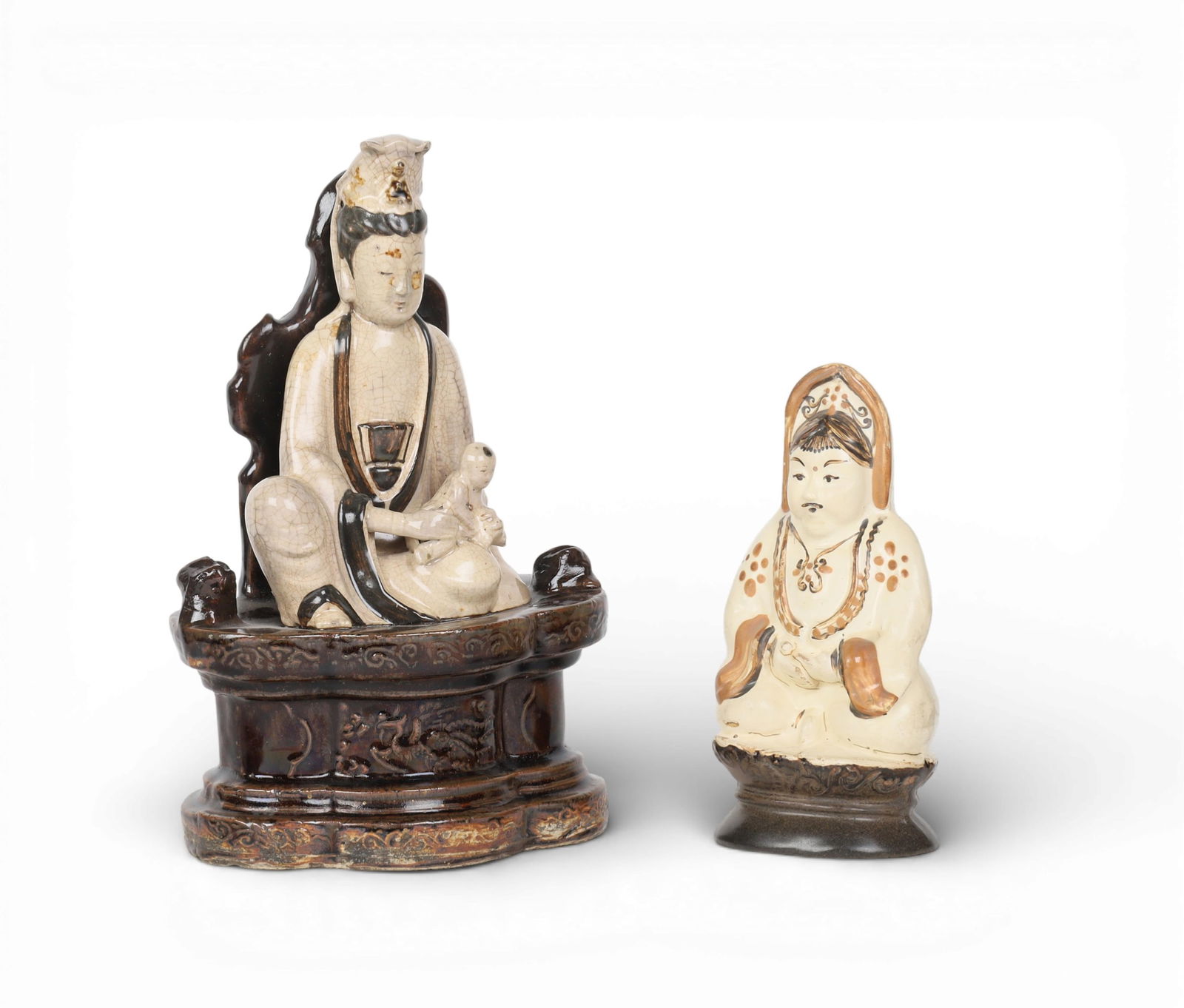 Two Chinese cizhou style earthenware models of seated Guanyin (1 of 6)