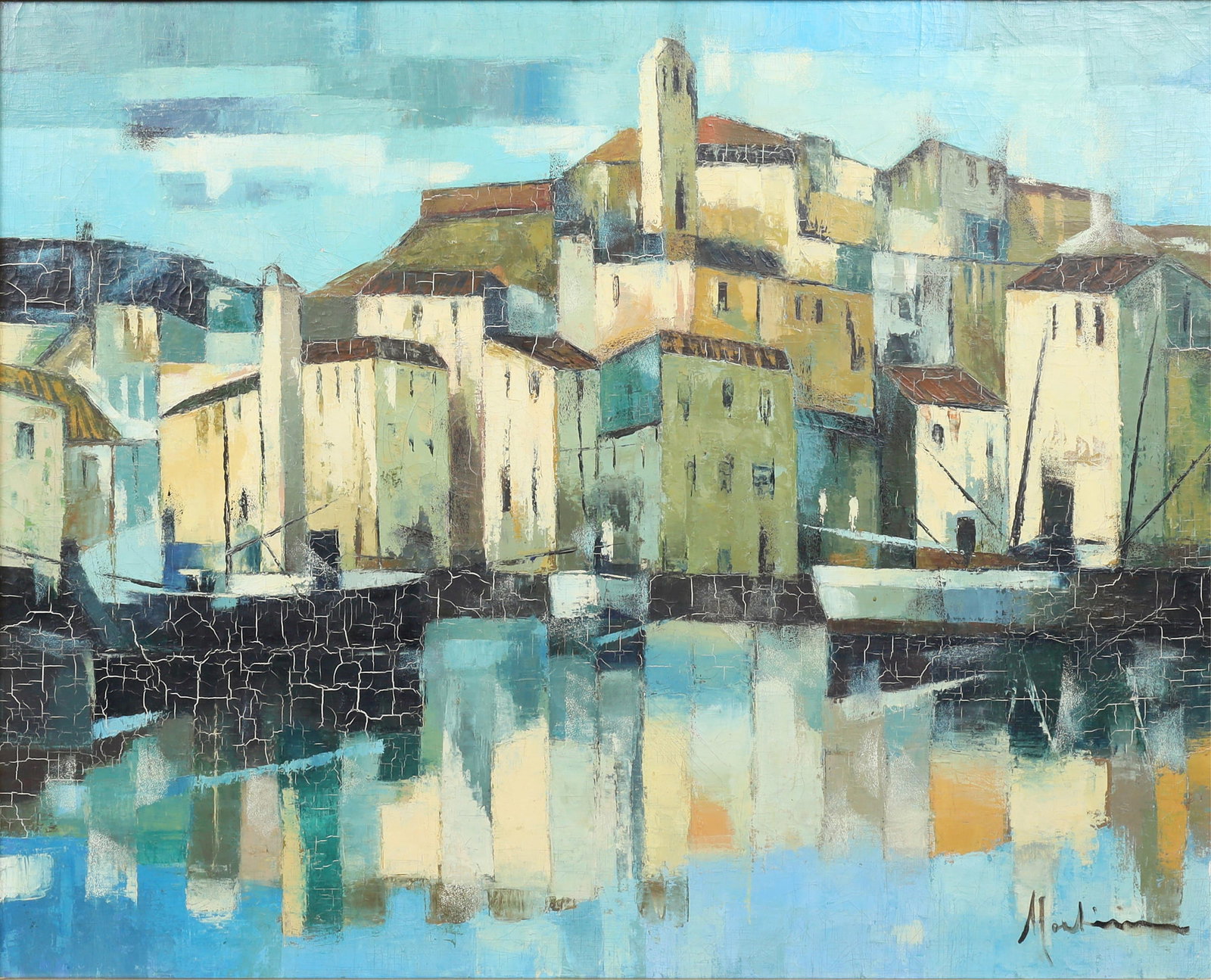 Continental School (mid-20th century), Port town view, oil on canvas, 24 x 30in (61 x 76cm) (1 of 5)