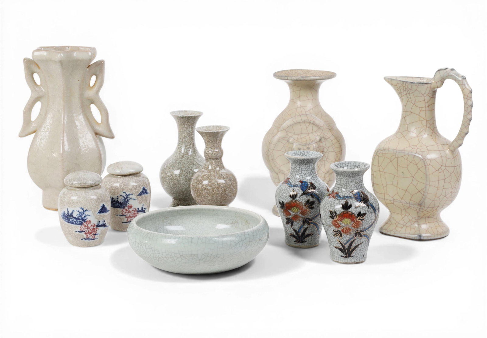 A group of seven Chinese vases together with a pair of covered jars and bowl, (10) (1 of 8)
