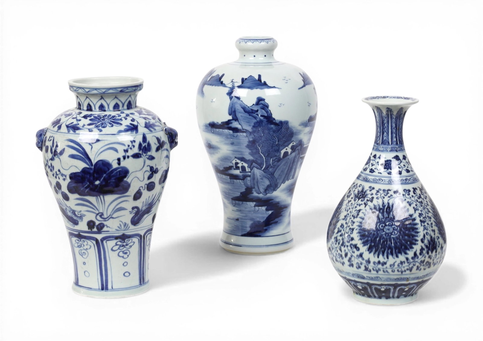 A group of three Chinese blue and white painted vases (1 of 5)