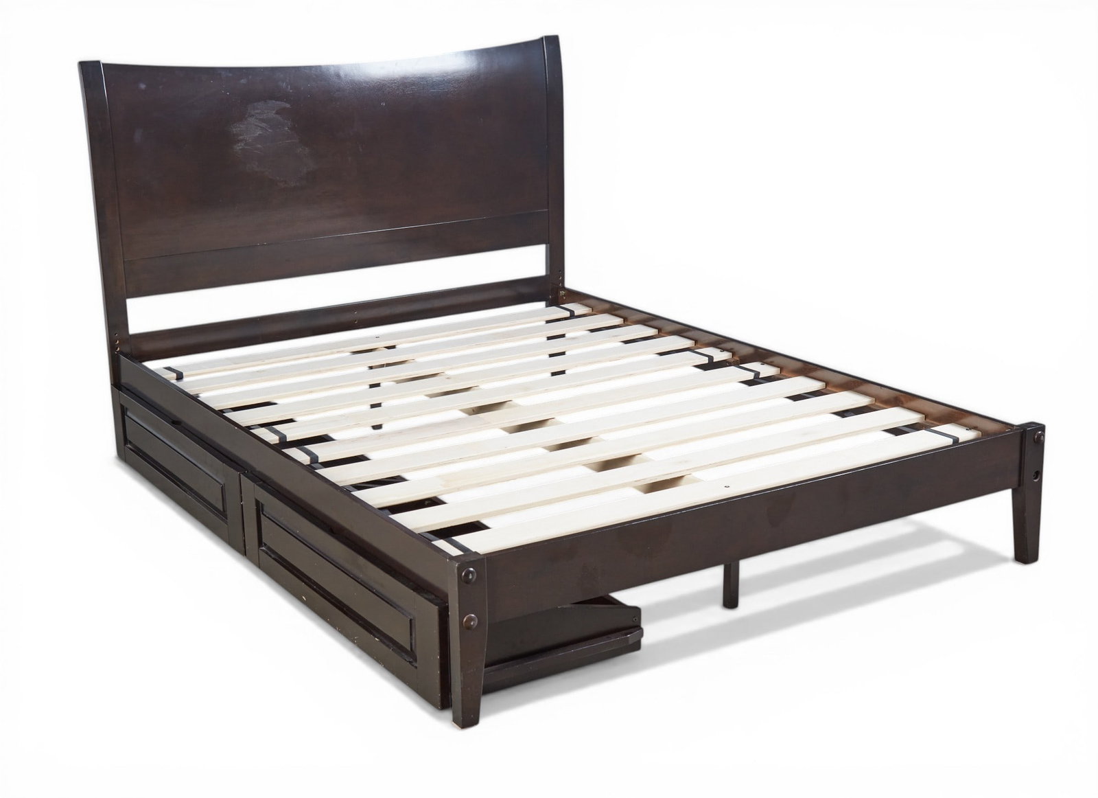 A platform bed with trundle: A platform bed with trundle height 46 x width 63 1/4 x length 83 1/2 in. (116.8 x 160.7 x 212.1 cm.)