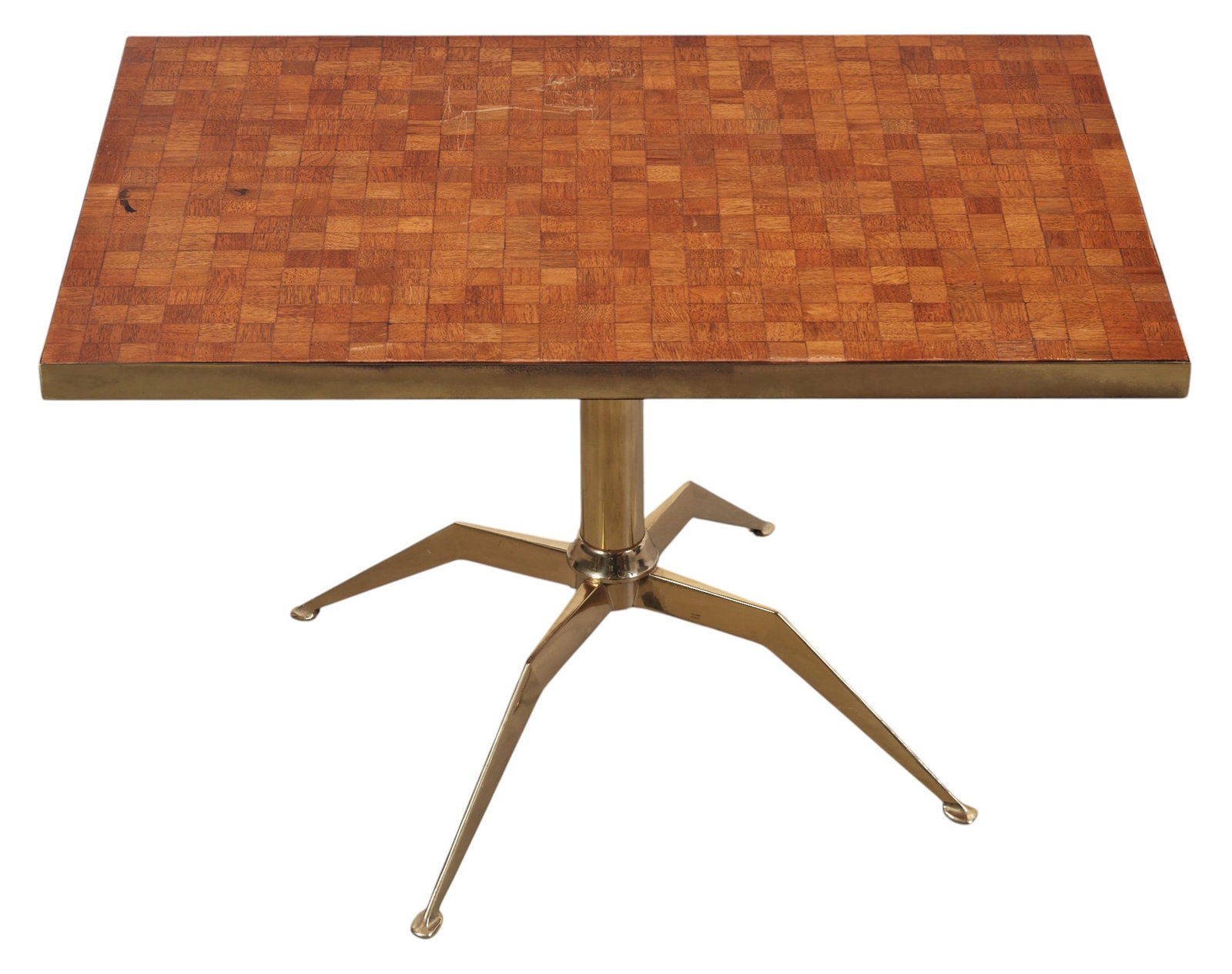 A Modernist brass and tessellated low table, second half 20th century: A Modernist brass and tessellated low table second half 20th century height 17in (43cm); width 27in (69cm); depth 18in (46cm) Provenance: Property from a Private Pasadena Collection.