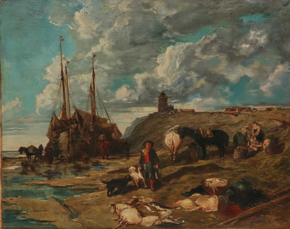 Continental School (19th century), Figures on a beach, oil on canvas, 25 1/2 x 31 1/2in (65 x 80cm) (1 of 5)