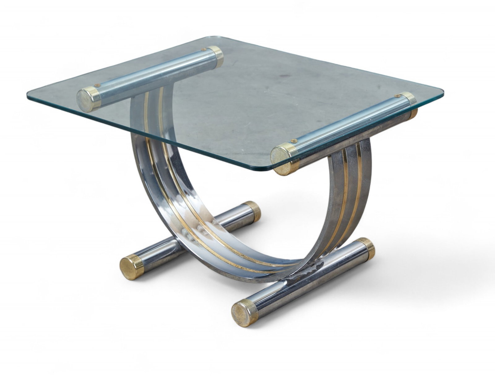 A Modernist brass, chrome and glass occasional table, in the manner of Romeo Rega, post 1950 (1 of 6)